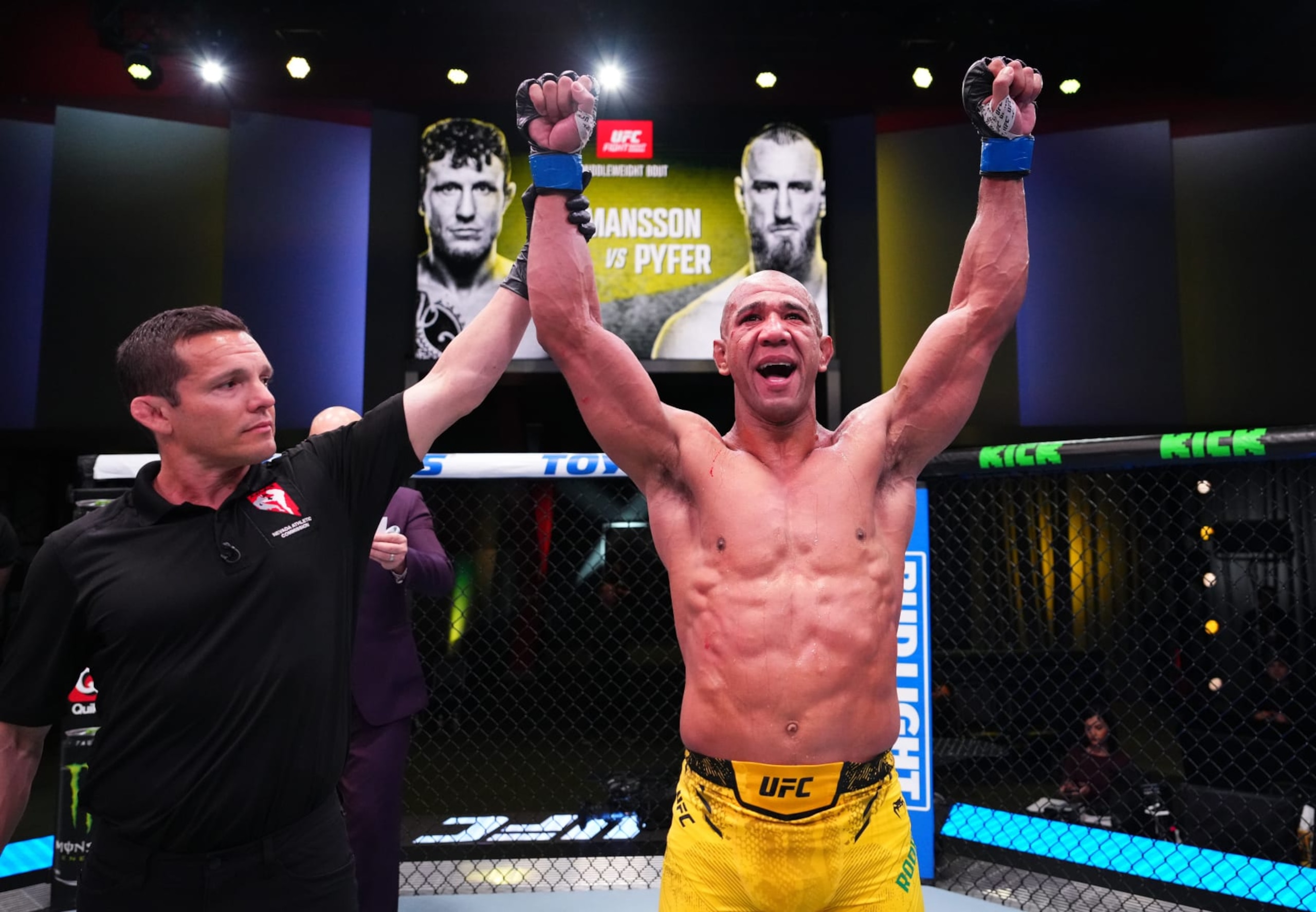 Gregory Rodrigues reacts after his TKO victory against Brad Tavares
