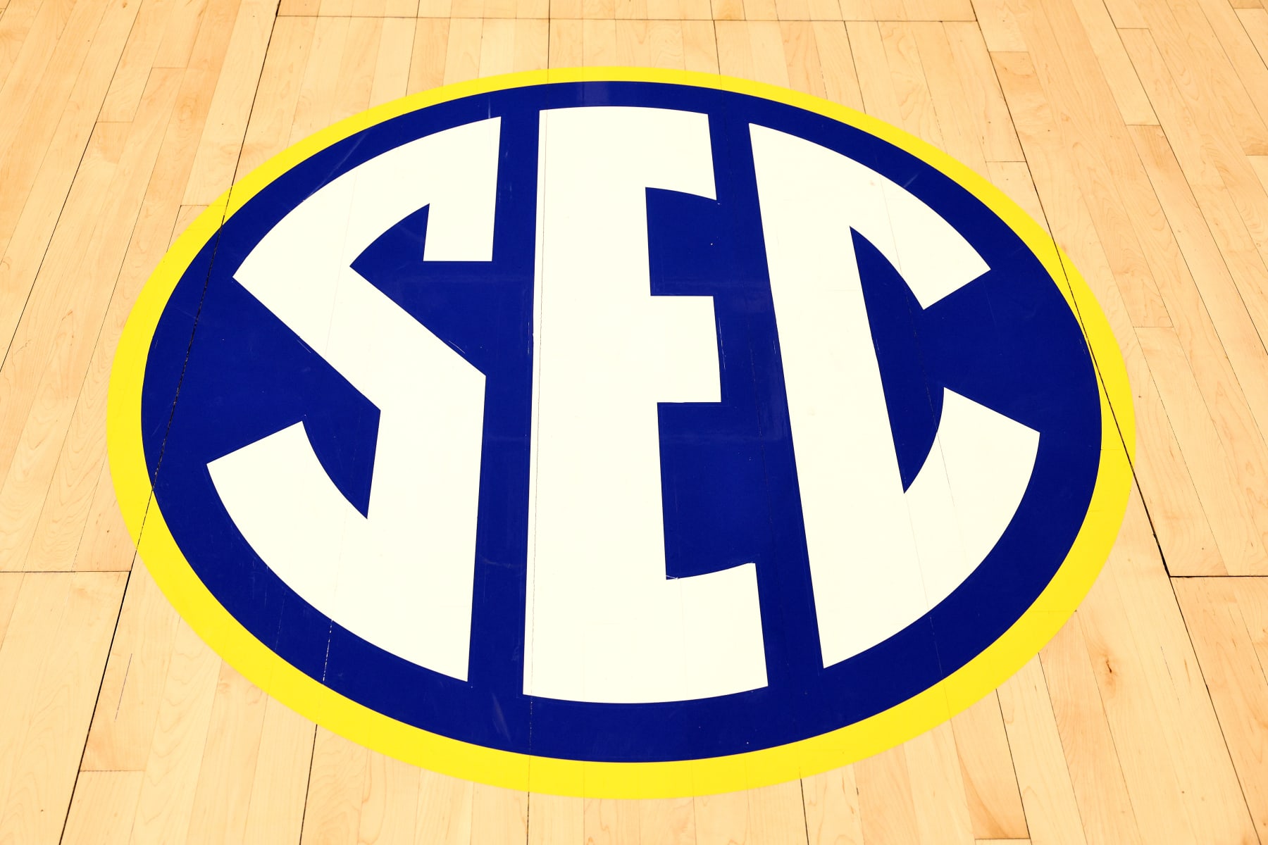 NASHVILLE, TENNESSEE - MARCH 13: Preview pictures of logos before the start of the first round of the SEC Basketball Tournament at Bridgestone Arena on March 13, 2024 in Nashville, Tennessee. (Photo by Andy Lyons/Getty Images)