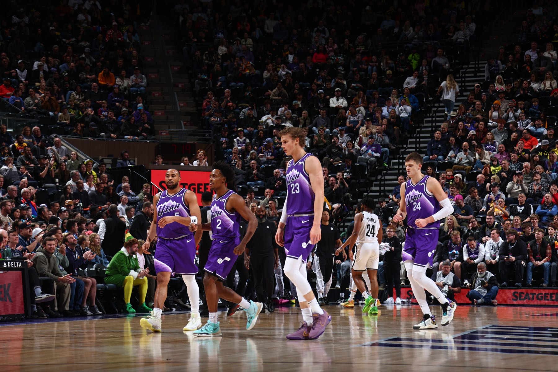 SALT LAKE CITY, UT - DECEMBER 18: Colin Sexton #2 of the Utah Jazz celebrates during the game against the Brooklyn Nets on December 18, 2023 at Delta Center in Salt Lake City, Utah. NOTE TO USER: User expressly acknowledges and agrees that, by downloading and or using this Photograph, User is consenting to the terms and conditions of the Getty Images License Agreement. Mandatory Copyright Notice: Copyright 2023 NBAE (Photo by Melissa Majchrzak/NBAE via Getty Images)
