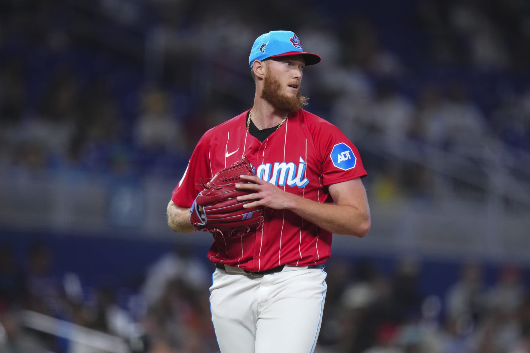 MIAMI, FLORIDA - JULY 06: A.J. Puk #35 of the Miami Marlins throws a pitch during a game against the Chicago White Sox at loanDepot park on July 06, 2024 in Miami, Florida. (Photo by Rich Storry/Getty Images)