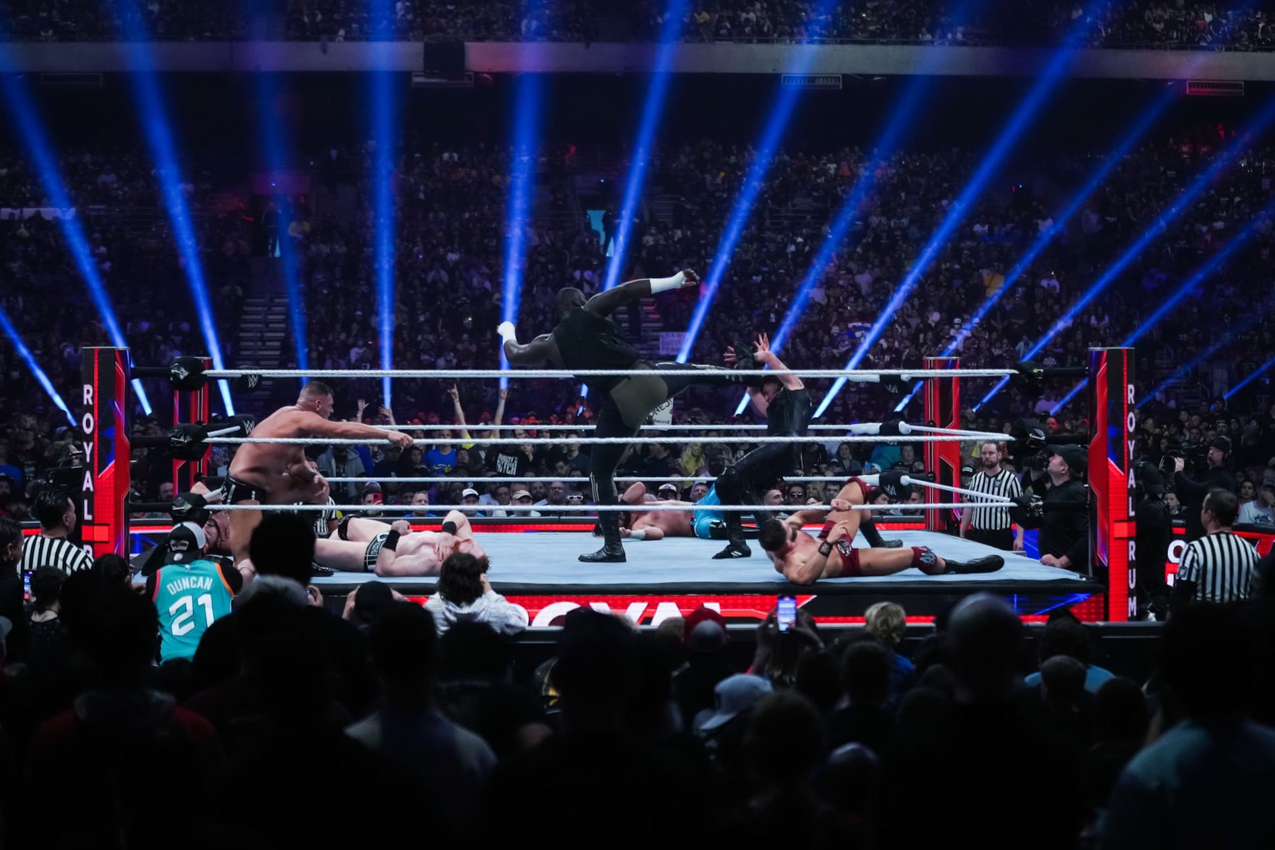 SAN ANTONIO, TEXAS - JANUARY 28: Wrestlers compete during the WWE Royal Rumble at the Alamodome on January 28, 2023 in San Antonio, Texas. (Photo by Alex Bierens de Haan/Getty Images)