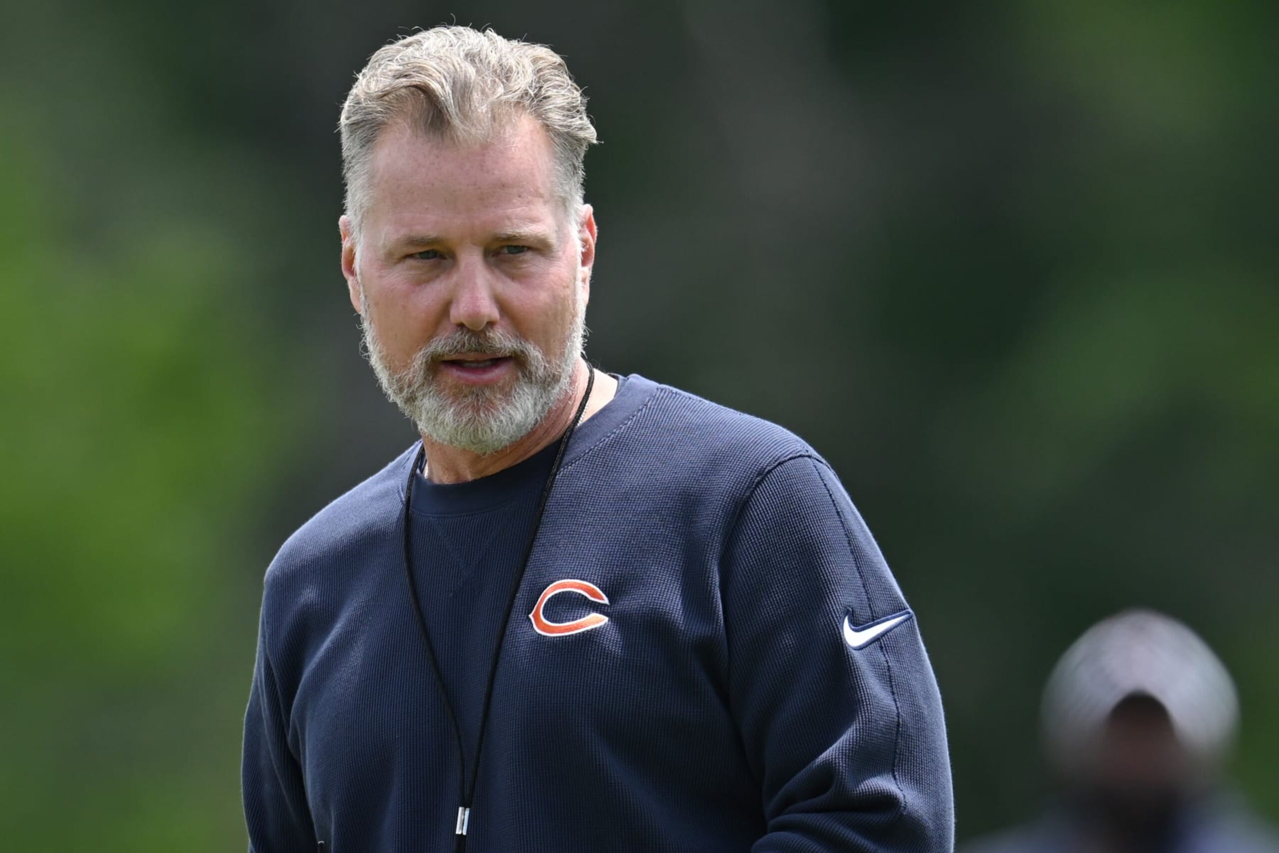 LAKE FOREST, ILLINOIS - JUNE 05:  Head coach Matt Eberflus looks on during the Chicago Bears mandatory minicamp at Halas Hall on June 05, 2024 in Lake Forest, Illinois. (Photo by Quinn Harris/Getty Images)