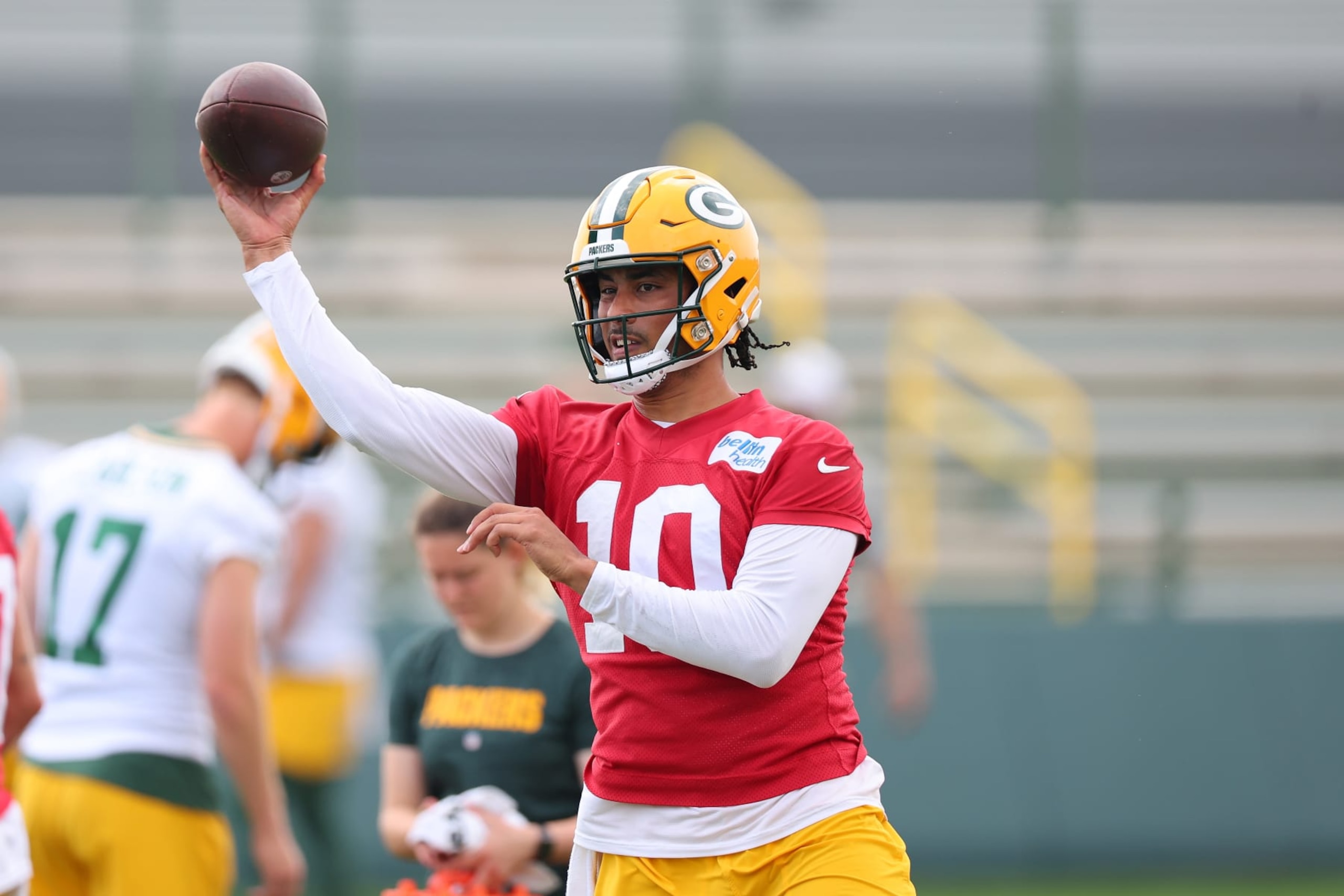 GREEN BAY, WISCONSIN - JUNE 04: Jordan Love #10 of the Green Bay Packers participates in drills during the Green Bay Packers Minicamp at Ray Nitschke Field on June 04, 2024 in Green Bay, Wisconsin.  (Photo by Stacy Revere/Getty Images)