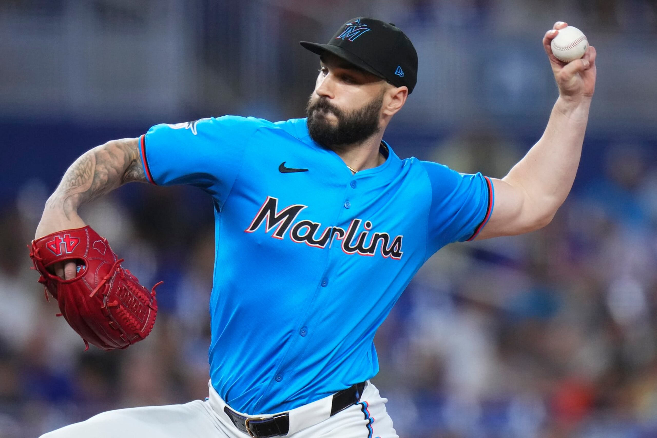 MIAMI, FLORIDA - JULY 21: Tanner Scott #66 of the Miami Marlins throws a pitch against the New York Mets during the ninth inning at loanDepot park on July 21, 2024 in Miami, Florida. (Photo by Rich Storry/Getty Images)