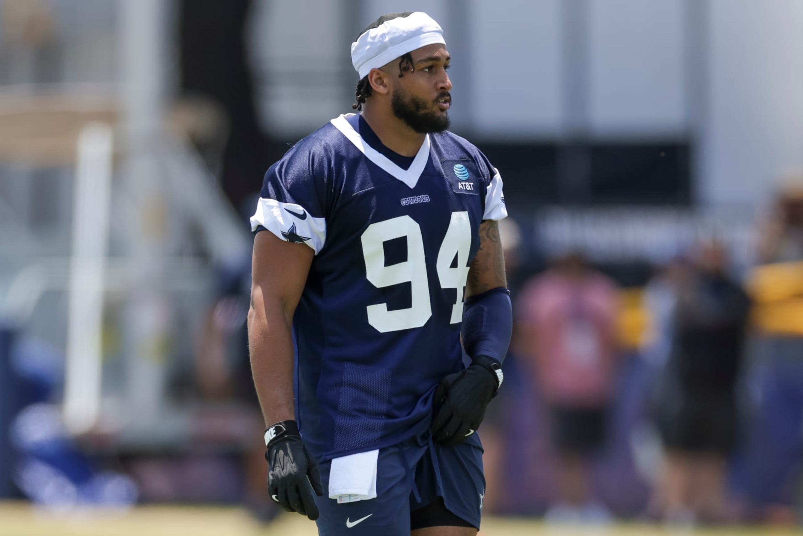 OXNARD, CA - JULY 25: Dallas Cowboys defensive end Marshawn Kneeland (94) walks on the field during the team's training camp at River Ridge Playing Fields on July 25, 2024 in Oxnard, CA. (Photo by Brandon Sloter/Icon Sportswire via Getty Images)