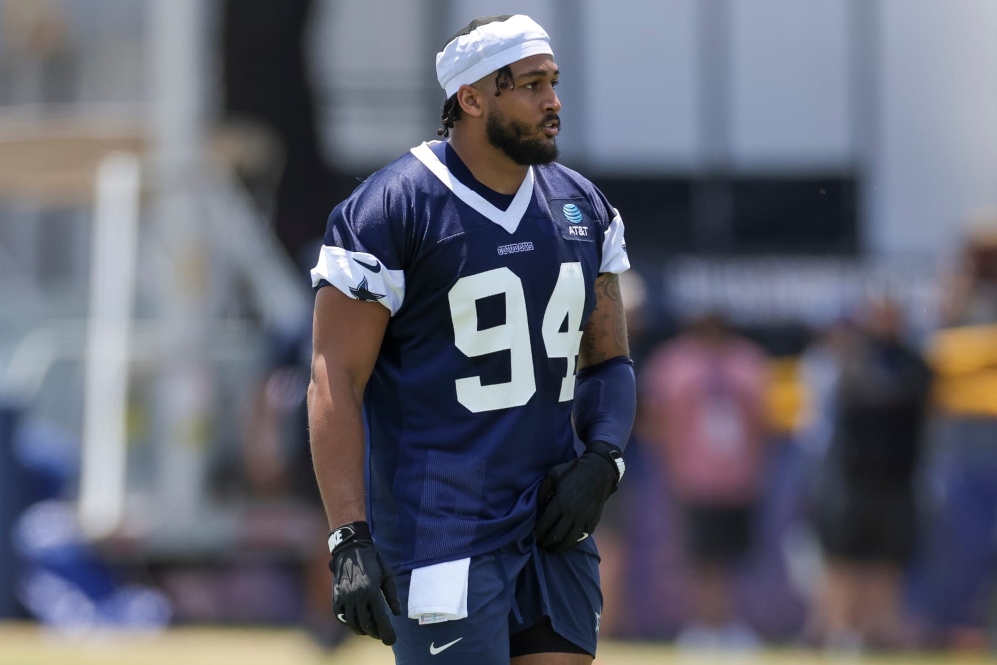 OXNARD, CA - JULY 25: Dallas Cowboys defensive end Marshawn Kneeland (94) walks on the field during the team's training camp at River Ridge Playing Fields on July 25, 2024 in Oxnard, CA. (Photo by Brandon Sloter/Icon Sportswire via Getty Images)