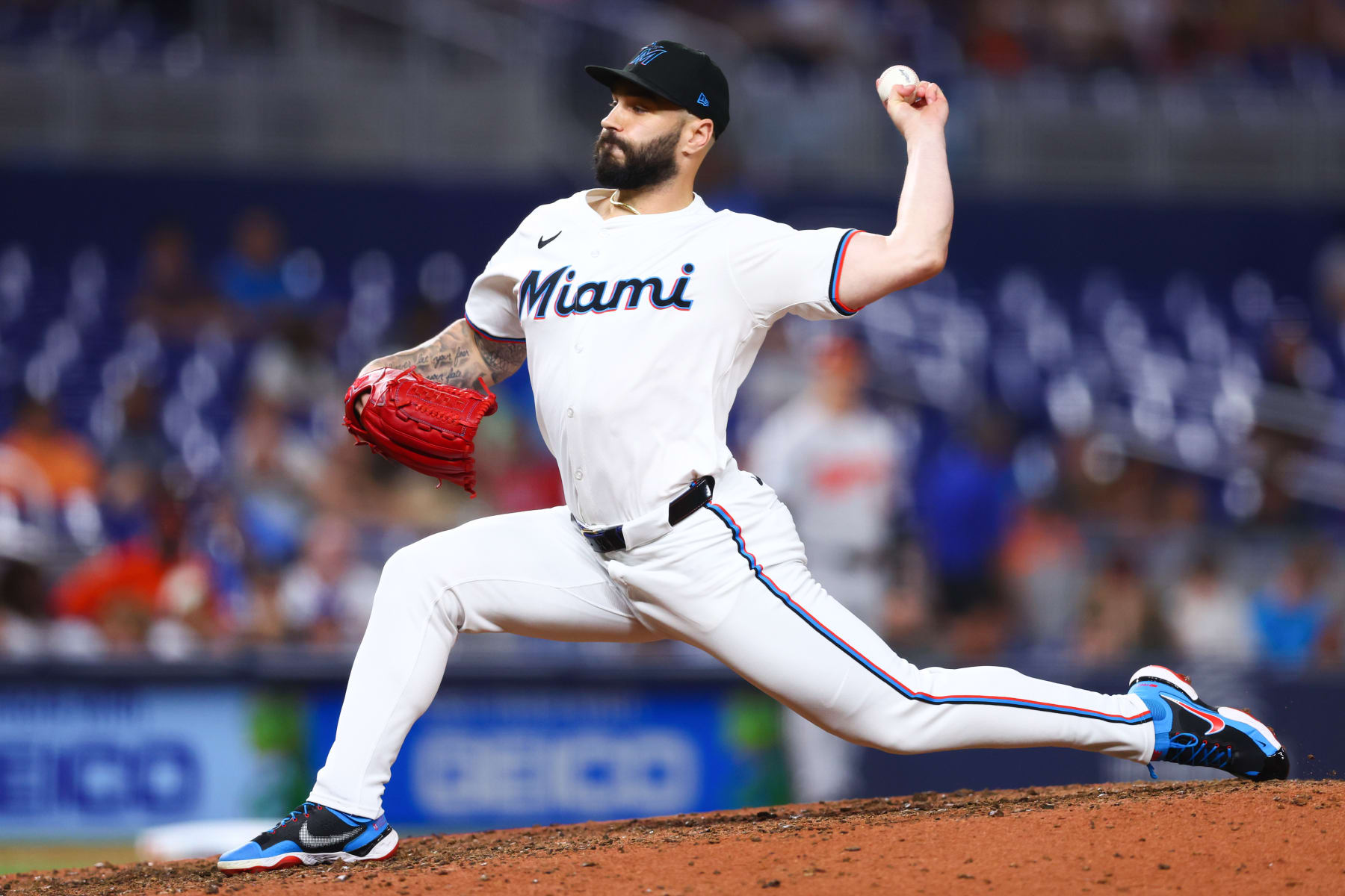 MIAMI, FLORIDA - JULY 23: Tanner Scott #66 of the Miami Marlins pitches against the Baltimore Orioles during the ninth inning of the game at loanDepot park on July 23, 2024 in Miami, Florida. (Photo by Megan Briggs/Getty Images)