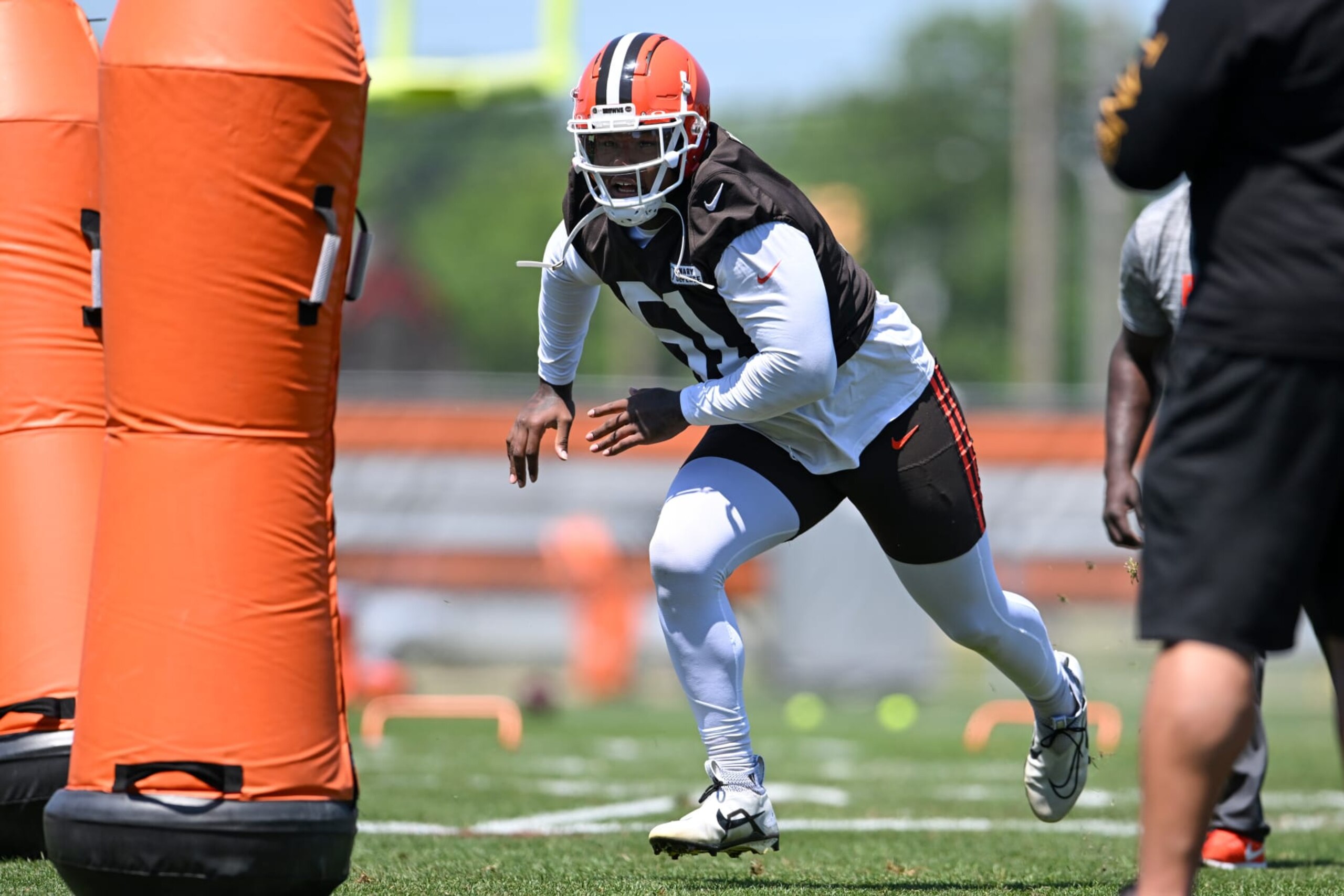 BEREA, OHIO - JUNE 12: Mike Hall Jr. #51 of the Cleveland Browns runs a drill during a mandatory minicamp workout at their CrossCountry Mortgage Campus on June 12, 2024 in Berea, Ohio. (Photo by Nick Cammett/Getty Images)