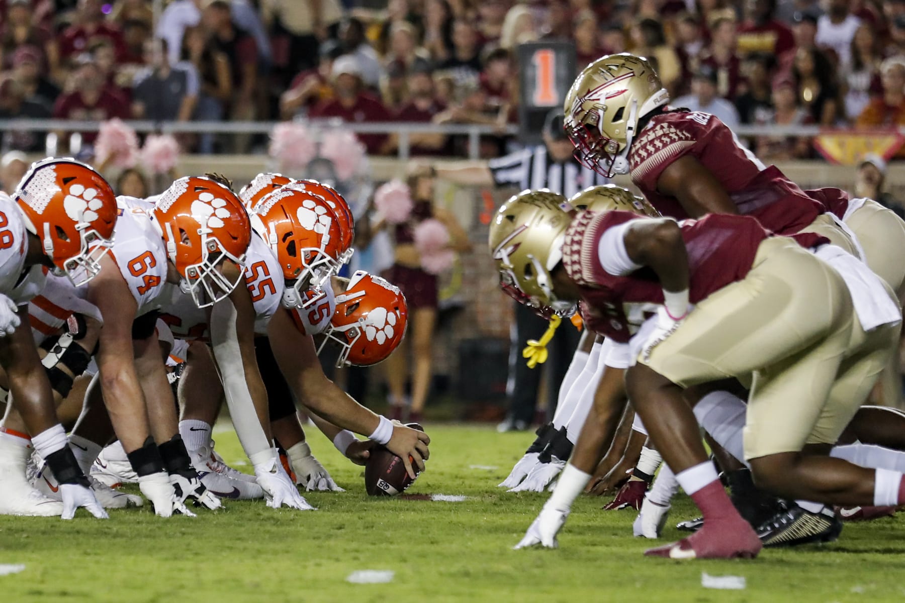 TALLAHASSEE, FL - OCTOBER 15: A general view from the line of scrimmage of the Clemson Tigers during the game against the Florida State Seminoles at Doak Campbell Stadium on Bobby Bowden Field on October 15, 2022 in Tallahassee, Florida. The Tigers defeated the Seminoles 34 to 28. (Photo by Don Juan Moore/Getty Images)