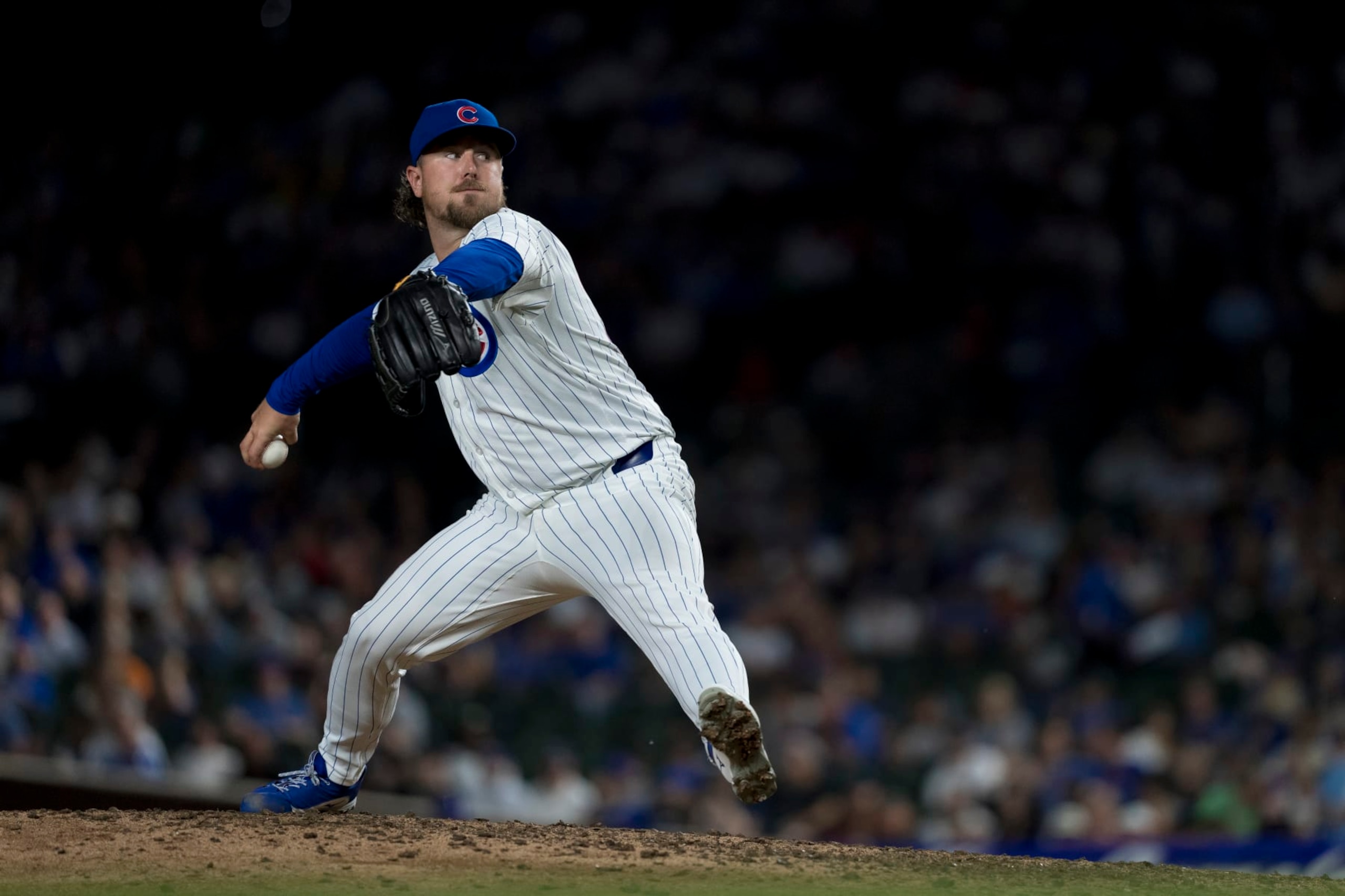 CHICAGO, ILLINOIS - JULY 22: Mark Leiter, Jr of the Chicago Cubs pitches against the Milwaukee Brewers at Wrigley Field on July 22, 2024 in Chicago, Illinois. (Photo by Matt Dirksen/Chicago Cubs/Getty Images)