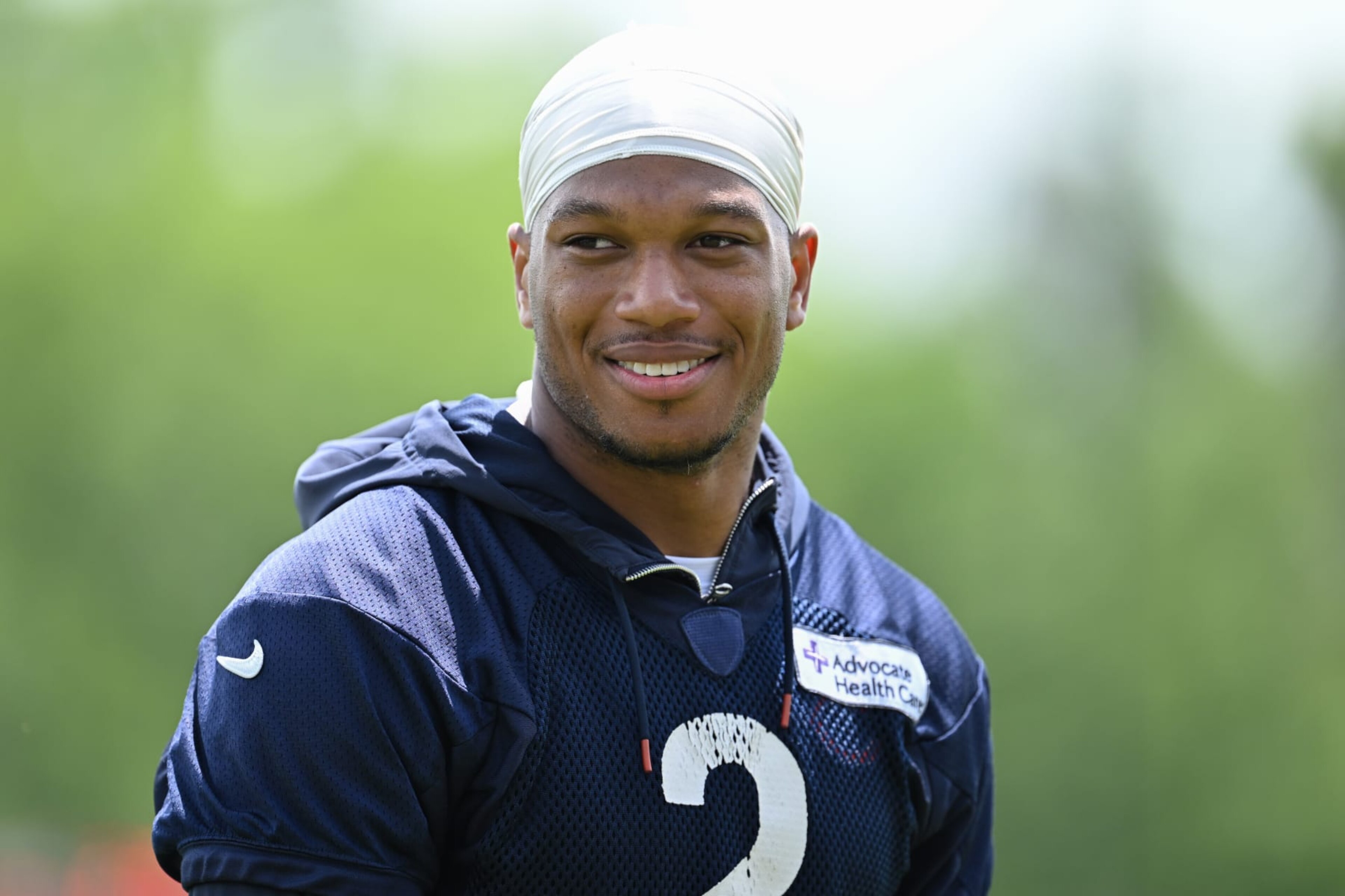 LAKE FOREST, ILLINOIS - JUNE 05: DJ Moore #2 of the Chicago Bears looks on during the Chicago Bears mandatory minicamp at Halas Hall on June 05, 2024 in Lake Forest, Illinois. (Photo by Quinn Harris/Getty Images) LAKE FOREST, ILLINOIS - JUNE 05: DJ Moore #2 of the Chicago Bears looks on during the Chicago Bears mandatory minicamp at Halas Hall on June 05, 2024 in Lake Forest, Illinois. (Photo by Quinn Harris/Getty Images)