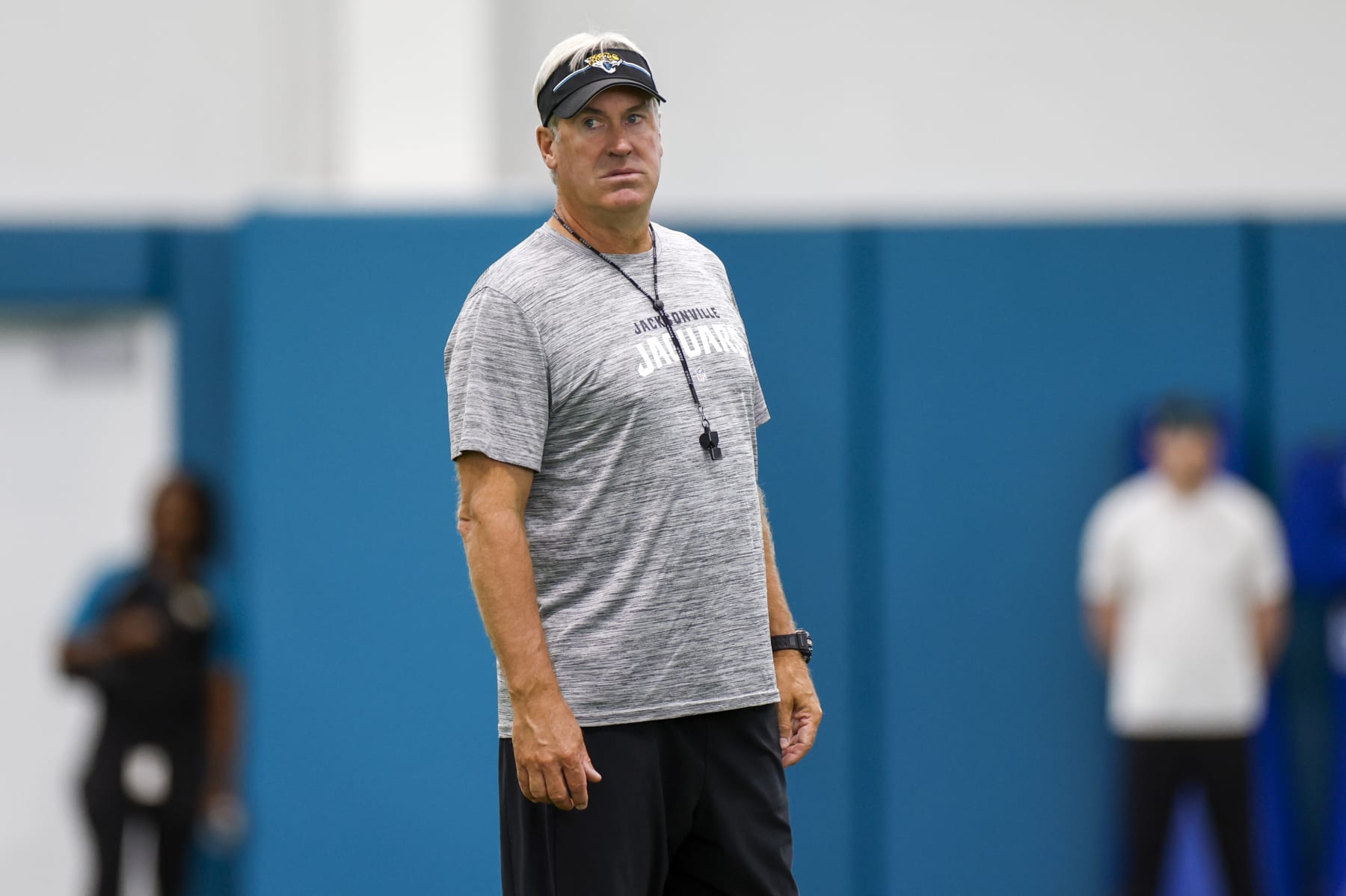 JACKSONVILLE, FL - JUNE 10: Jacksonville Jaguars head coach Doug Pederson looks on during the Jacksonville Jaguars Minicamp on June 10, 2024 at the Miller Electric Center in Jacksonville, Fl. (Photo by David Rosenblum/Icon Sportswire via Getty Images)