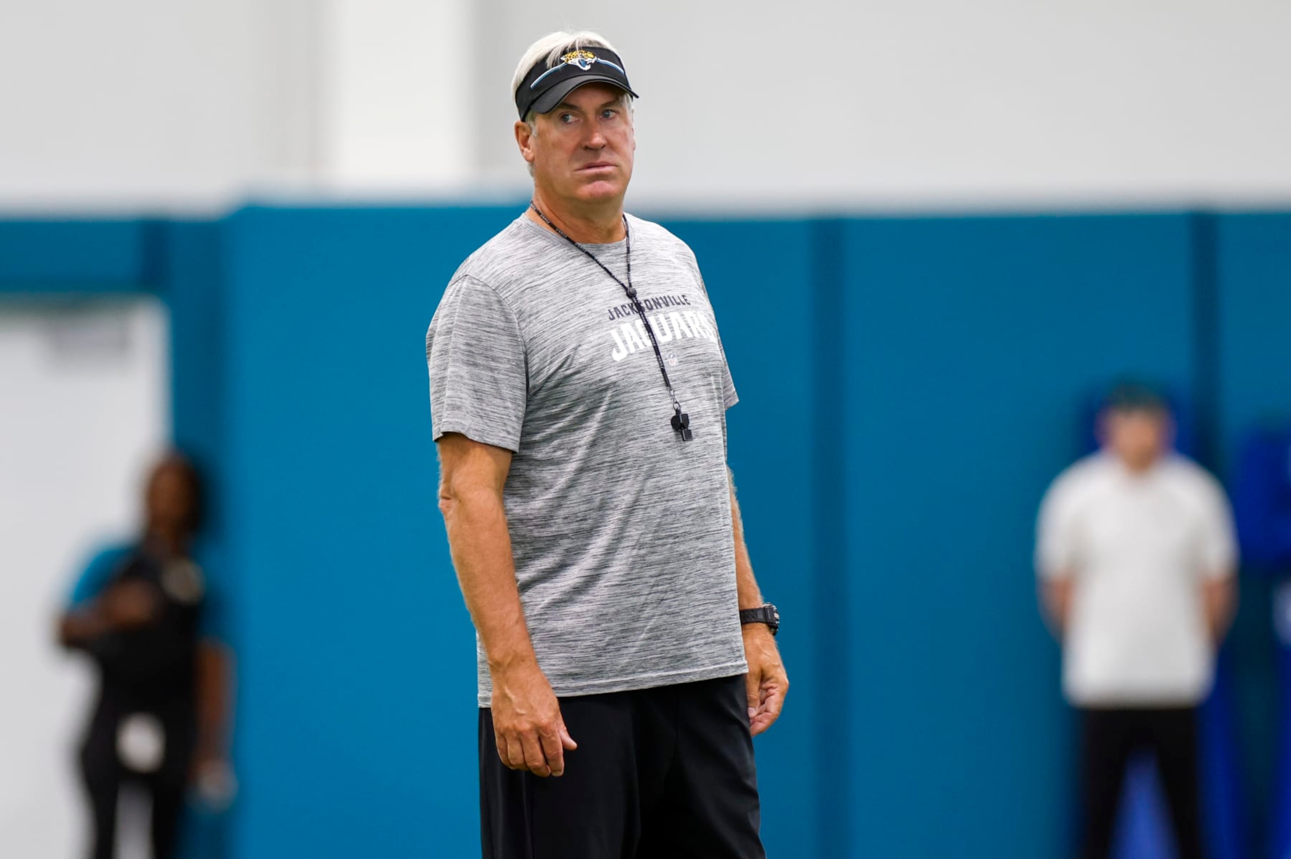 JACKSONVILLE, FL - JUNE 10: Jacksonville Jaguars head coach Doug Pederson looks on during the Jacksonville Jaguars Minicamp on June 10, 2024 at the Miller Electric Center in Jacksonville, Fl. (Photo by David Rosenblum/Icon Sportswire via Getty Images)