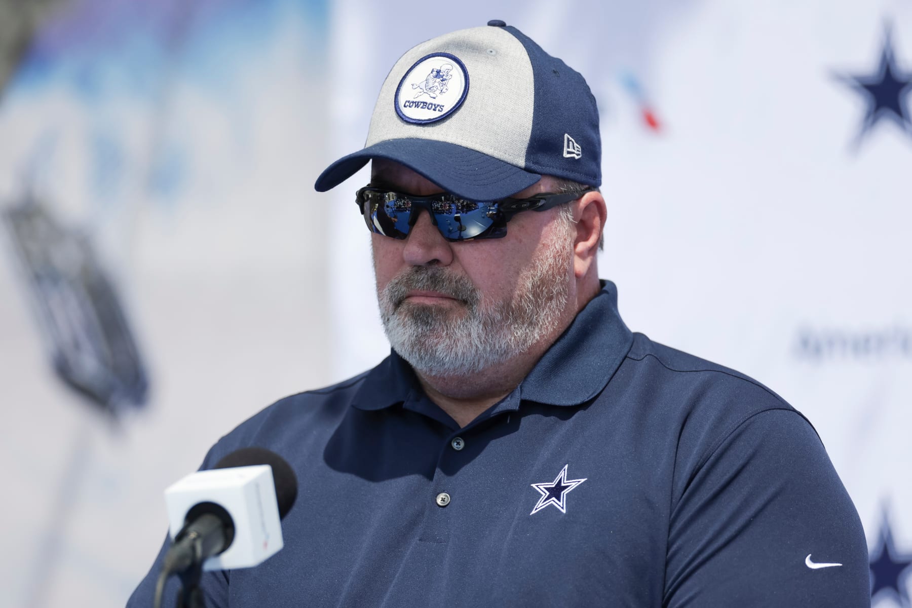 OXNARD, CA - JULY 25: Dallas Cowboys head coach Mike McCarthy talks to the media during the team's training camp at River Ridge Playing Fields on July 25, 2024 in Oxnard, CA. (Photo by Brandon Sloter/Icon Sportswire via Getty Images)