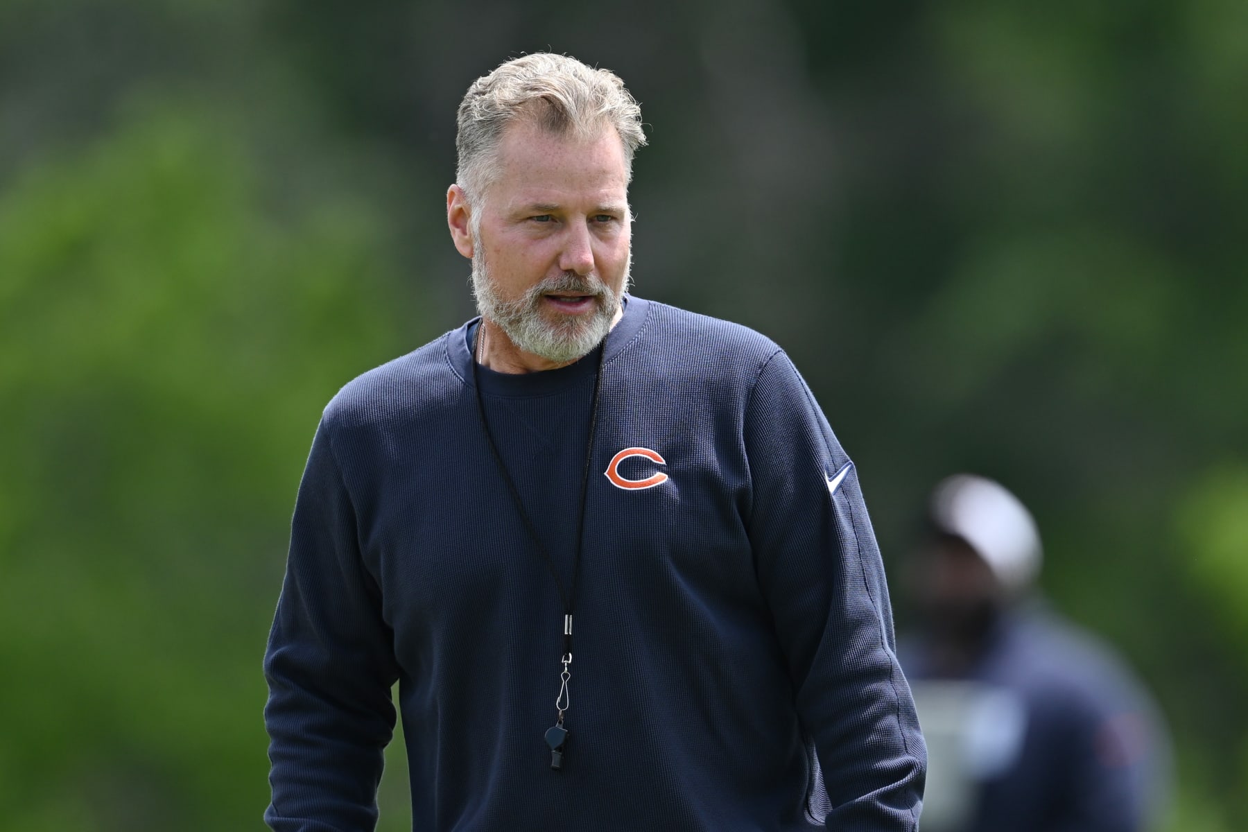 LAKE FOREST, ILLINOIS - JUNE 05:  Head coach Matt Eberflus looks on during the Chicago Bears mandatory minicamp at Halas Hall on June 05, 2024 in Lake Forest, Illinois. (Photo by Quinn Harris/Getty Images)