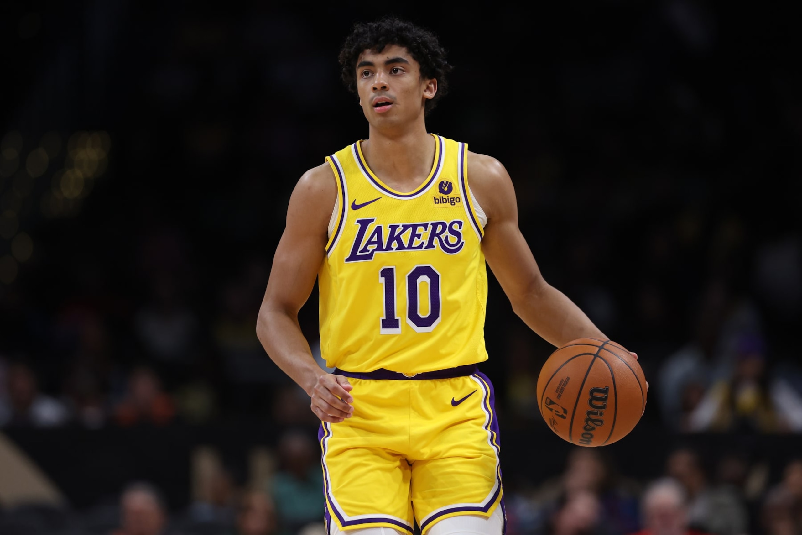 WASHINGTON, DC - APRIL 03: Max Christie #10 of the Los Angeles Lakers in action against the Washington Wizards during the second half at Capital One Arena on April 03, 2024 in Washington, DC. NOTE TO USER: User expressly acknowledges and agrees that, by downloading and or using this photograph, User is consenting to the terms and conditions of the Getty Images License Agreement. (Photo by Patrick Smith/Getty Images) WASHINGTON, DC - APRIL 03: Max Christie #10 of the Los Angeles Lakers in action against the Washington Wizards during the second half at Capital One Arena on April 03, 2024 in Washington, DC. NOTE TO USER: User expressly acknowledges and agrees that, by downloading and or using this photograph, User is consenting to the terms and conditions of the Getty Images License Agreement. (Photo by Patrick Smith/Getty Images)