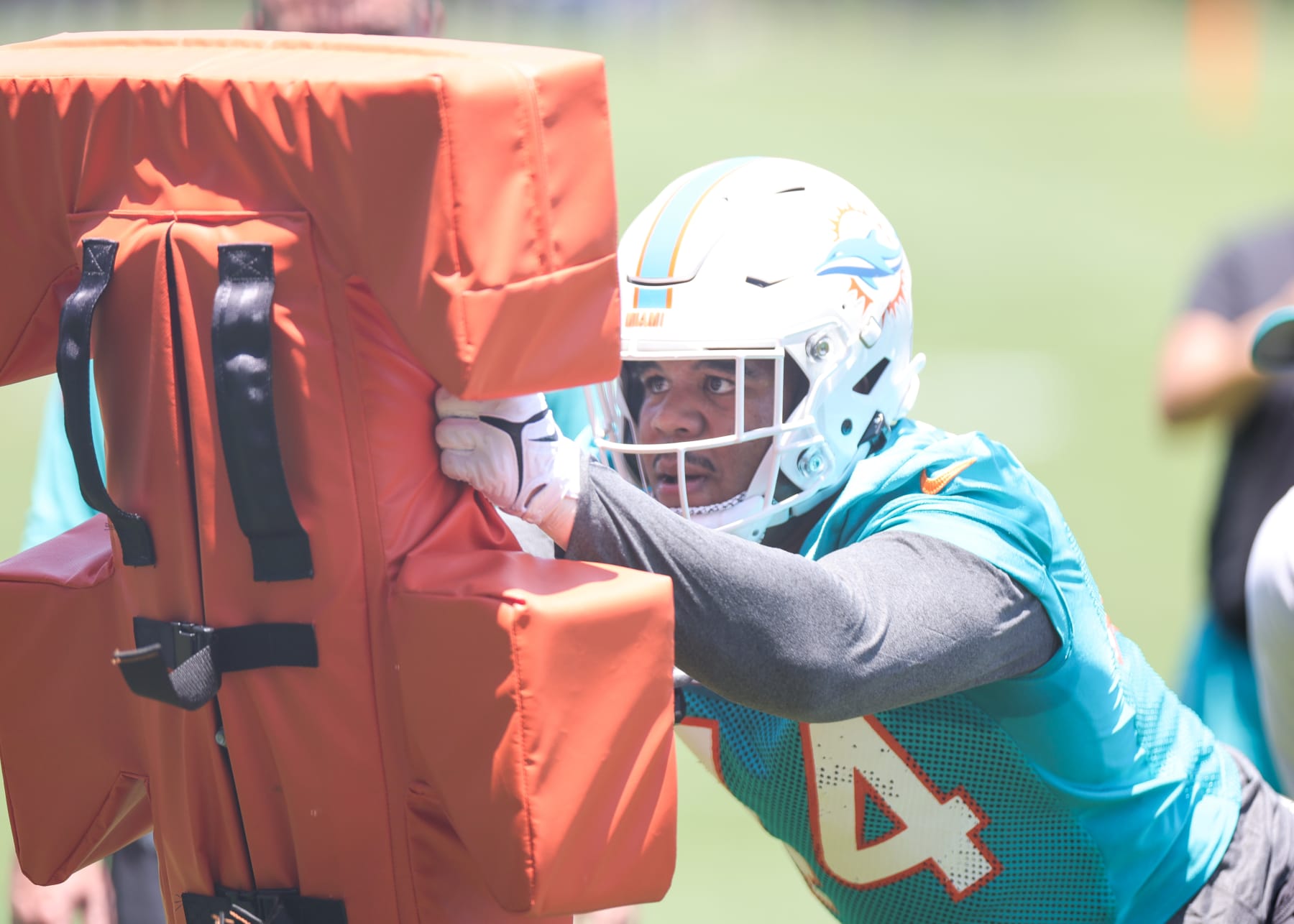 MIAMI GARDENS, FLORIDA - MAY 10: Chop Robinson #44 of the Miami Dolphins participates in rookie minicamp on May 10, 2024 in Miami Gardens, Florida. (Photo by Carmen Mandato/Getty Images)