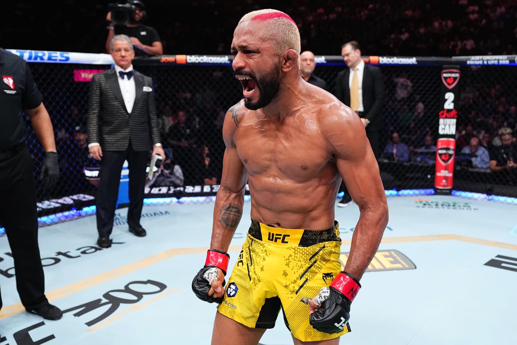 Deiveson Figueiredo reacts after submitting Cody Garbrandt 