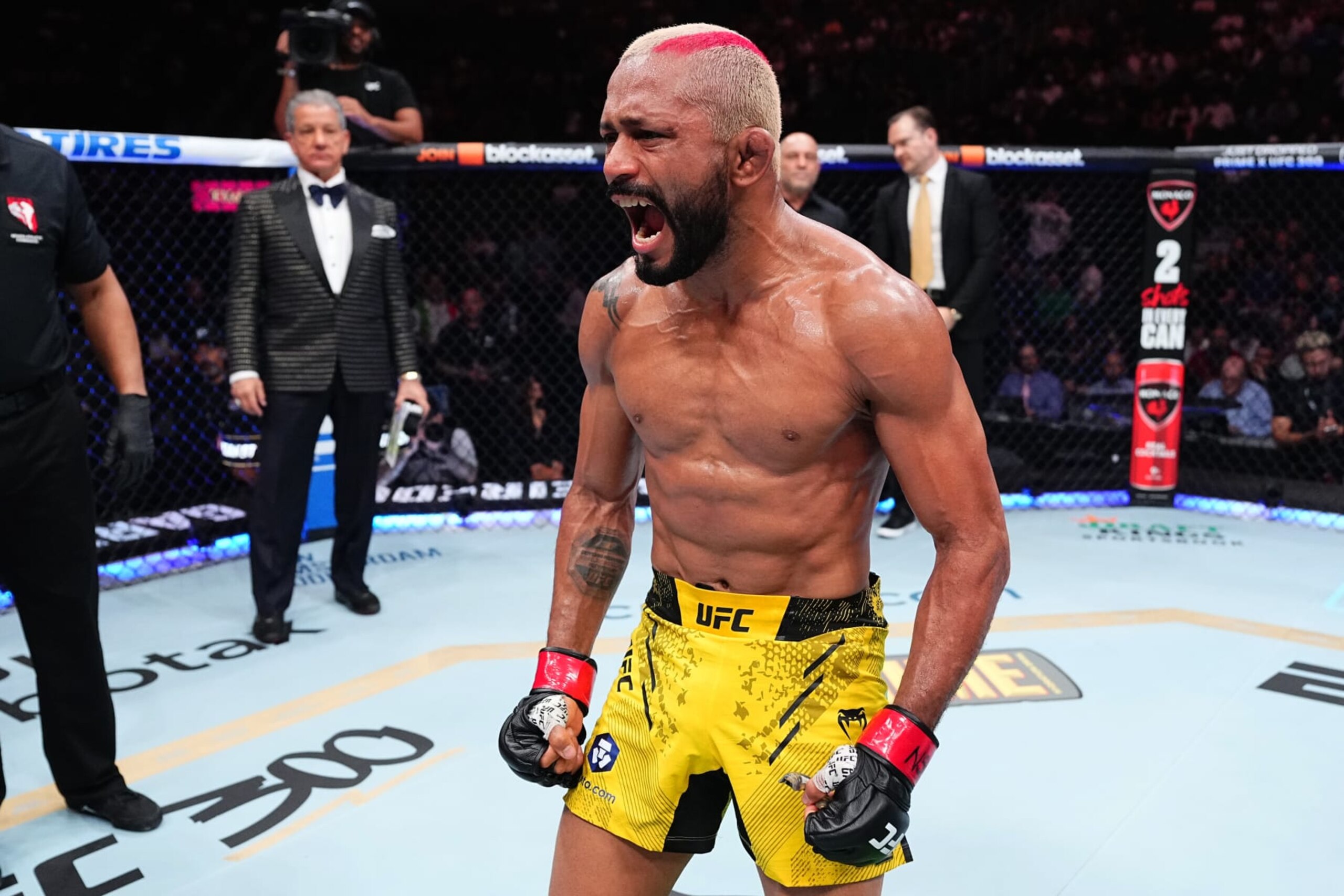 Deiveson Figueiredo reacts after submitting Cody Garbrandt 