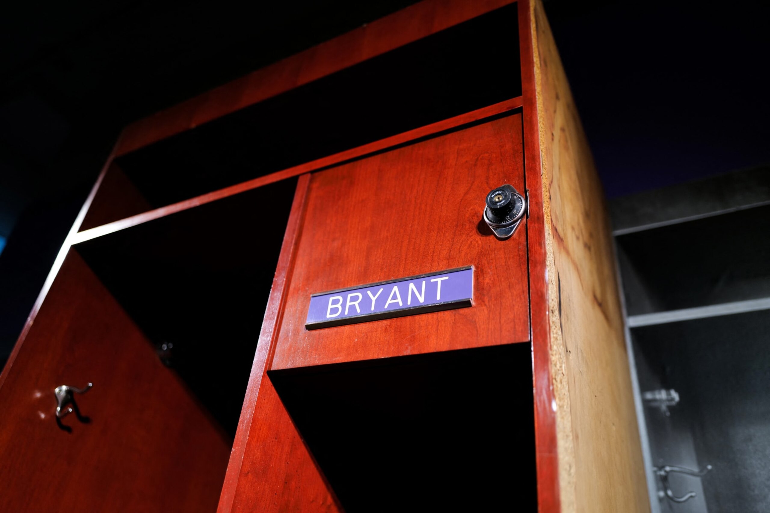 The locker used by US basketball player, Kobe Bryant, at the Staples Center is displayed at Sotheby's auction house in New York City on July 26, 2024. The auction started on July 22 and will run through August 2, 2024. (Photo by CHARLY TRIBALLEAU / AFP) (Photo by CHARLY TRIBALLEAU/AFP via Getty Images)