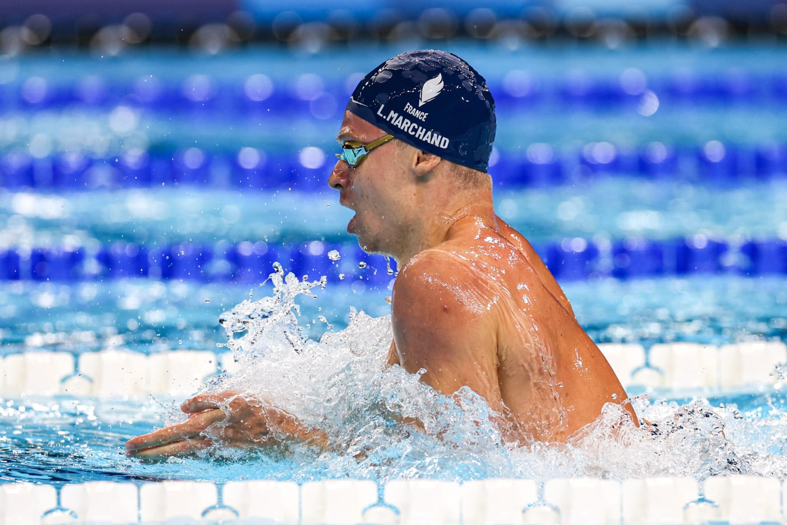 Leon Marchand of France during the Swimming Men's 200m Individual Medley Semi-Finals on Day 6 of the Olympic Games Paris 2024 at Paris La Defense Arena on August 1, 2024 in Nanterre, France. (Photo by Henk Jan Dijks/Marcel ter Bals/DeFodi Images/DeFodi via Getty Images)