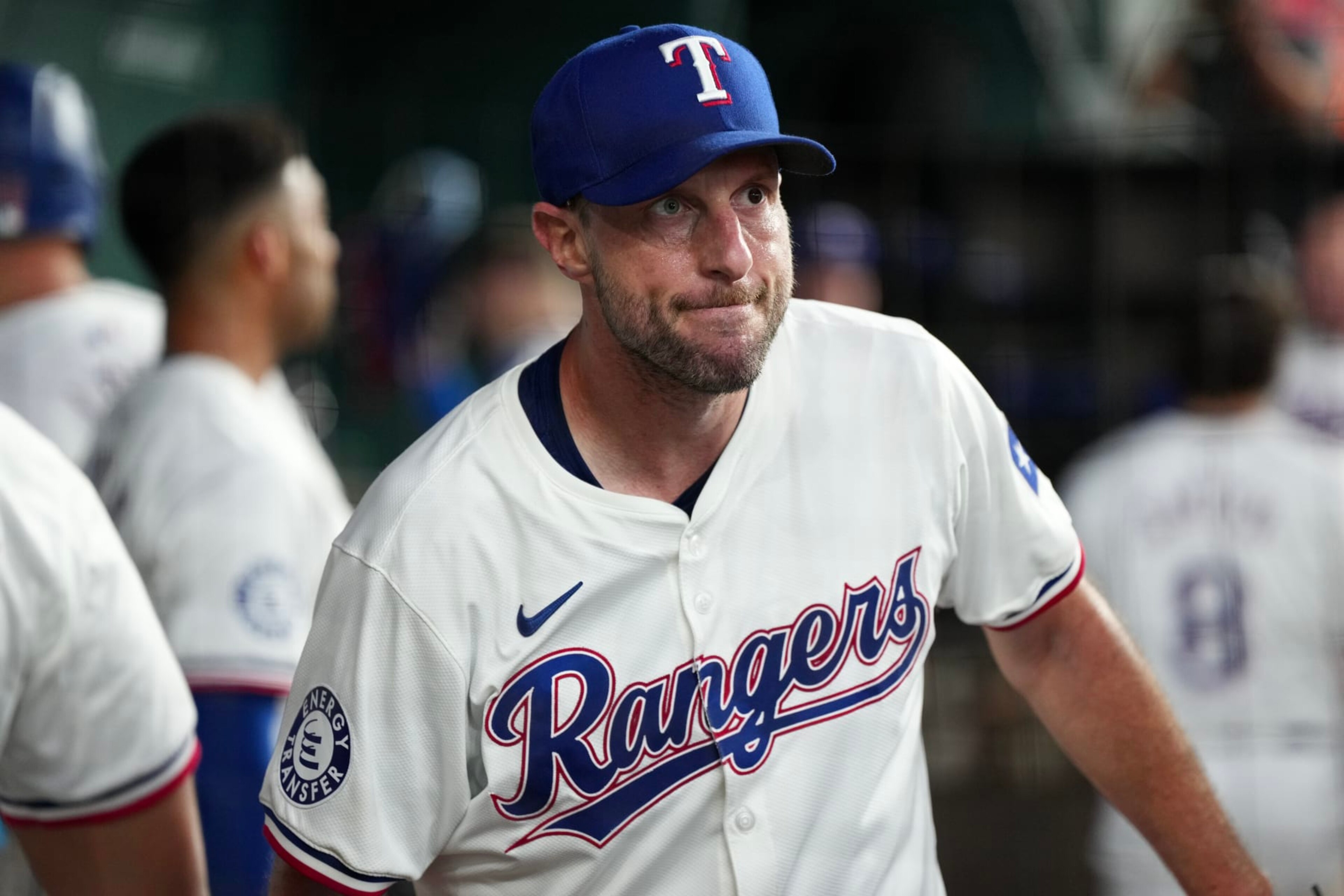 ARLINGTON, TEXAS - JULY 25: Max Scherzer #31 of the Texas Rangers looks on in his dugout during the sixth inning against the Chicago White Sox at Globe Life Field on July 25, 2024 in Arlington, Texas. (Photo by Sam Hodde/Getty Images) ARLINGTON, TEXAS - JULY 25: Max Scherzer #31 of the Texas Rangers looks on in his dugout during the sixth inning against the Chicago White Sox at Globe Life Field on July 25, 2024 in Arlington, Texas. (Photo by Sam Hodde/Getty Images)