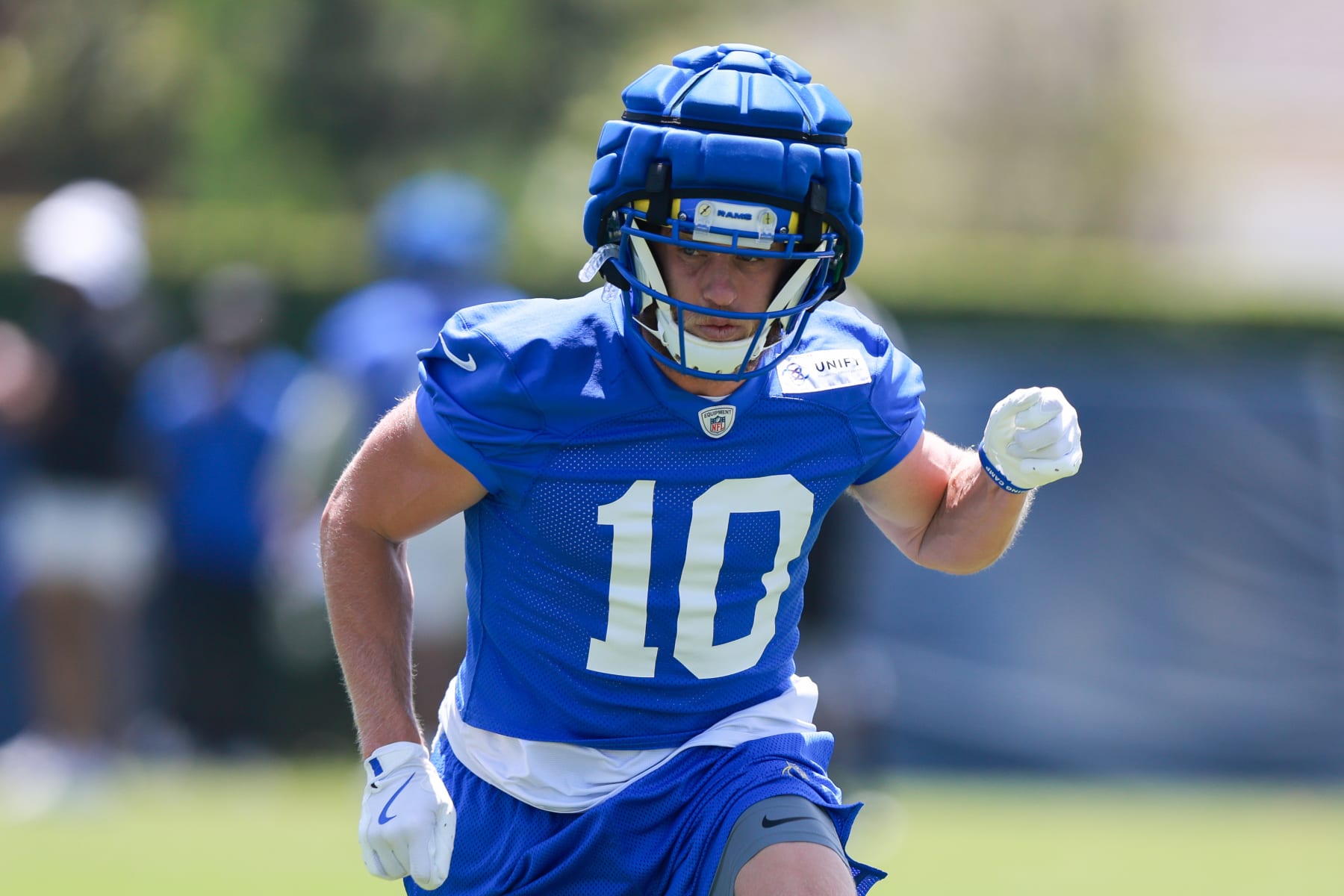 LOS ANGELES, CA - JULY 27: Los Angeles Rams wide receiver Cooper Kupp (10) runs his route during the Los Angeles Rams Training Camp on July 27, 2024, at Loyola Marymount University in Los Angeles, CA. (Photo by Jordon Kelly/Icon Sportswire via Getty Images)