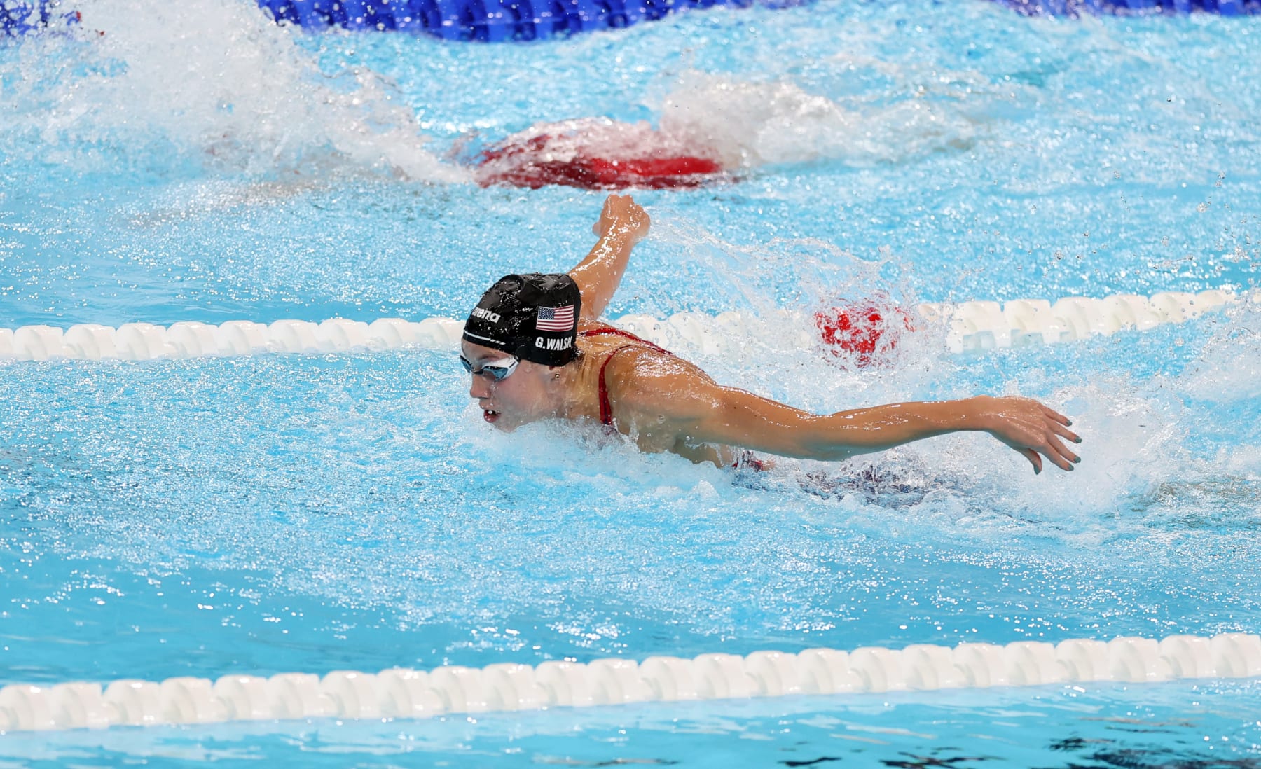 NANTERRE, FRANCE - JULY 28: Torri Huske of Team United States competes in the Women’s 100m Butterfly Final on day two of the Olympic Games Paris 2024 at Paris La Defense Arena on July 28, 2024 in Nanterre, France. (Photo by Amin Mohammad Jamali/Getty Images)