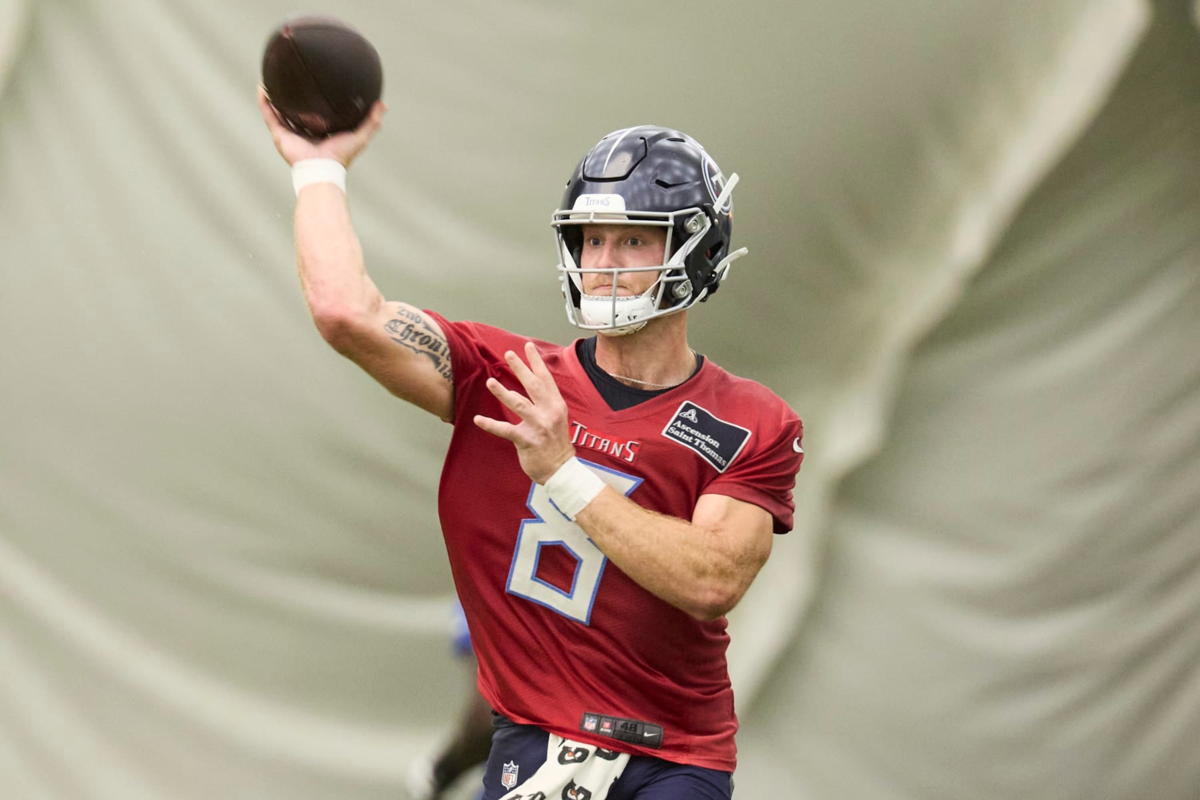 NASHVILLE, TENNESSEE - JUNE 04: Will Levis #8 of the Tennessee Titans drops back and throws a pass during Titans Mandatory Minicamp at Ascension Saint Thomas Sports Park on June 04, 2024 in Nashville, Tennessee. (Photo by Johnnie Izquierdo/Getty Images) NASHVILLE, TENNESSEE - JUNE 04: Will Levis #8 of the Tennessee Titans drops back and throws a pass during Titans Mandatory Minicamp at Ascension Saint Thomas Sports Park on June 04, 2024 in Nashville, Tennessee. (Photo by Johnnie Izquierdo/Getty Images)