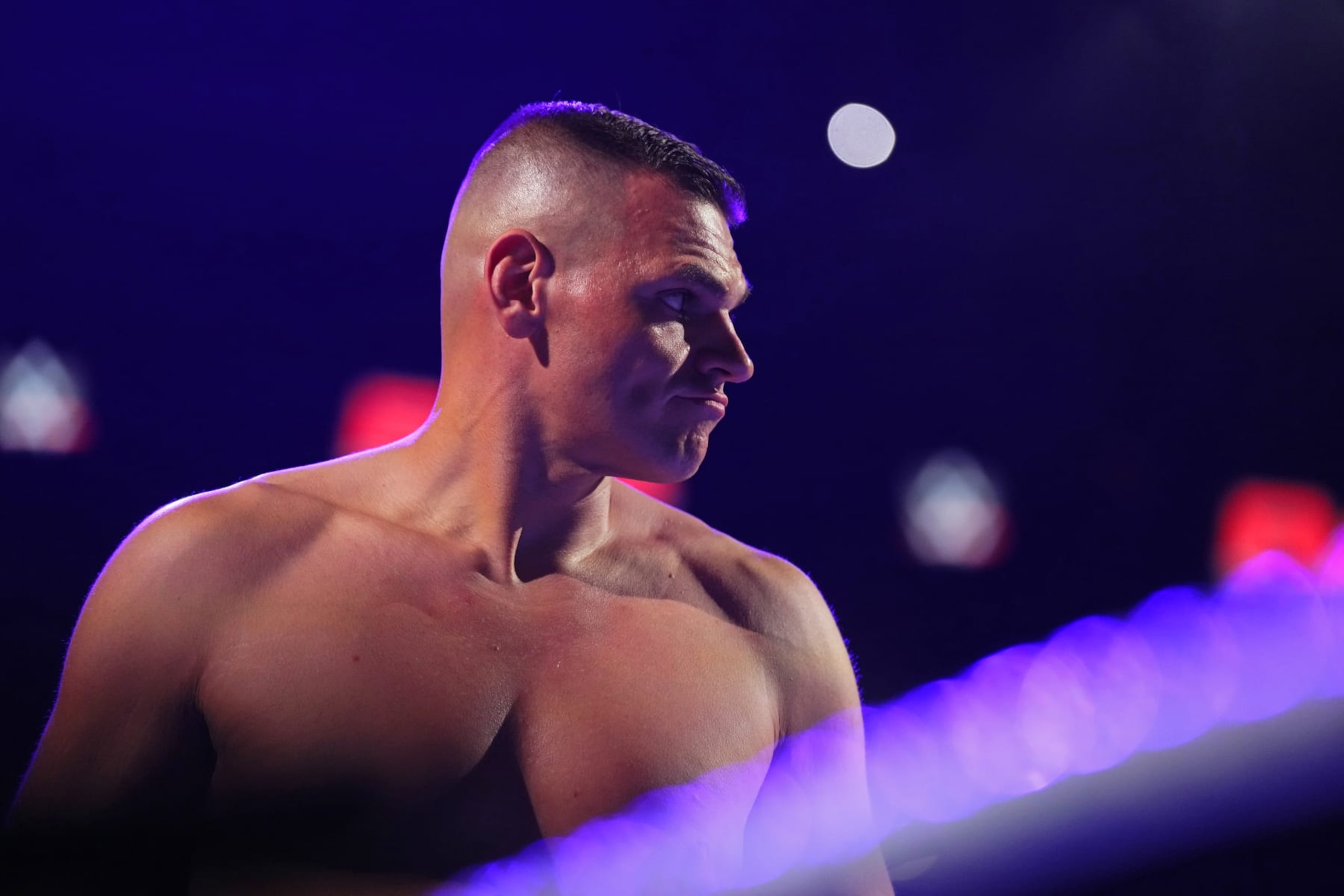 ST PAUL, MINNESOTA - JULY 29: GUNTHER looks on in the ring during WWE's Monday Night RAW at Xcel Energy Center on July 29, 2024 in St Paul, Minnesota.  (Photo by WWE/Getty Images)