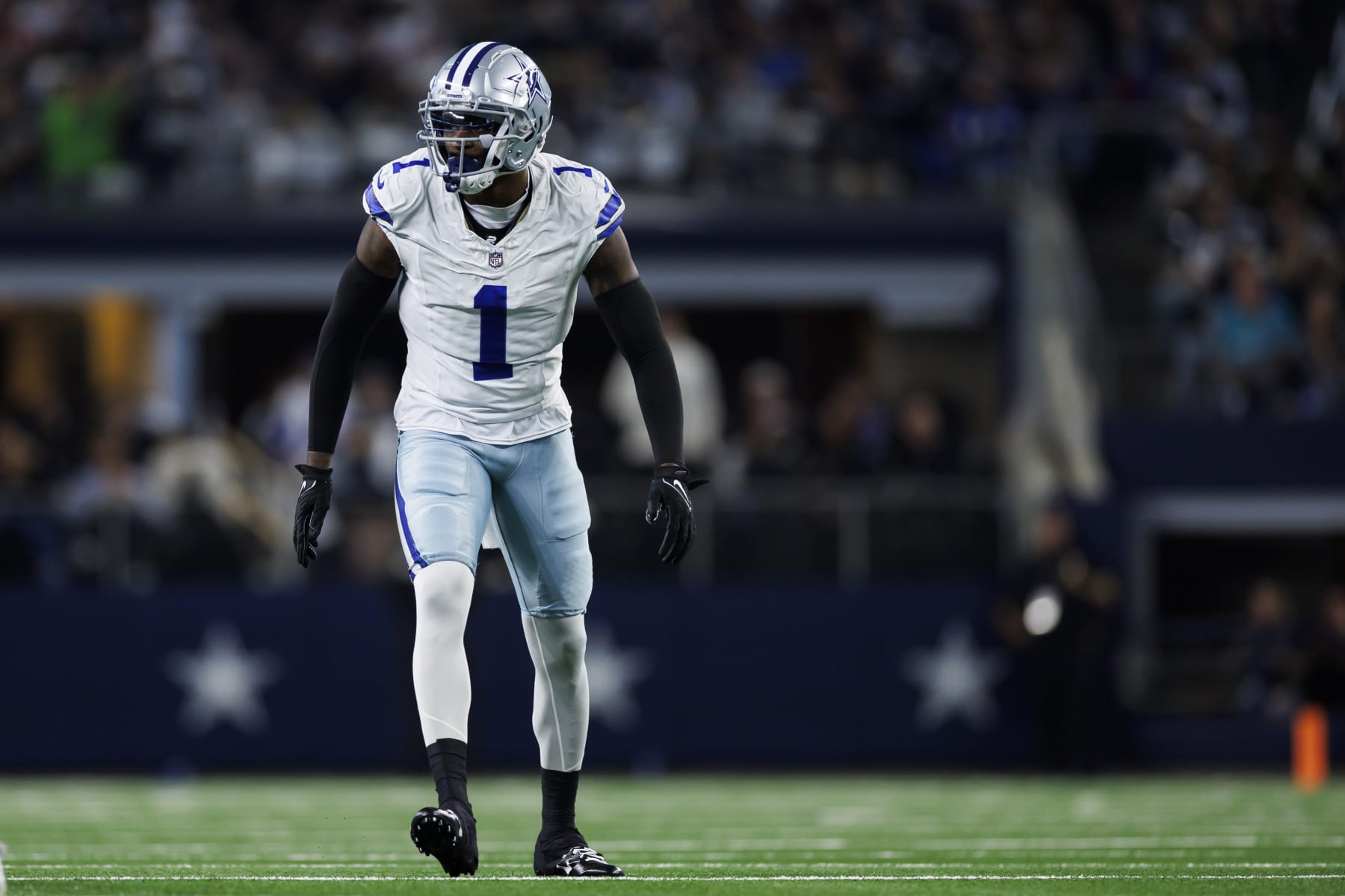 ARLINGTON, TEXAS - NOVEMBER 30: Jayron Kearse #1 of the Dallas Cowboys defends in coverage during an NFL football game against the Seattle Seahawks at AT&T Stadium on November 30, 2023 in Arlington, Texas. (Photo by Ryan Kang/Getty Images)