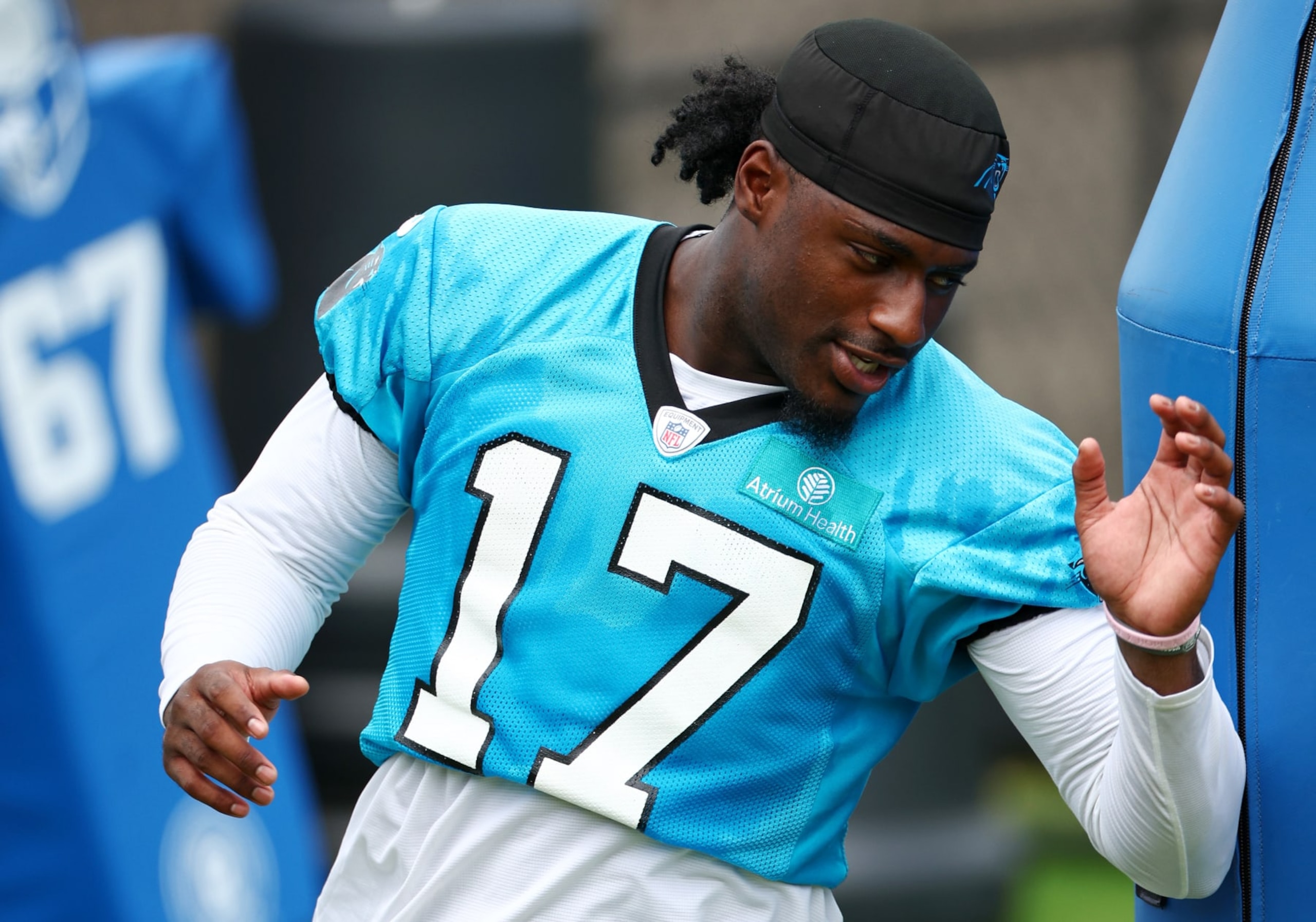 CHARLOTTE, NORTH CAROLINA - JUNE 04: Xavier Legette #17 of the Carolina Panthers trains during Carolina Panthers OTA Offseason Workout on June 04, 2024 in Charlotte, North Carolina. (Photo by Jared C. Tilton/Getty Images)
