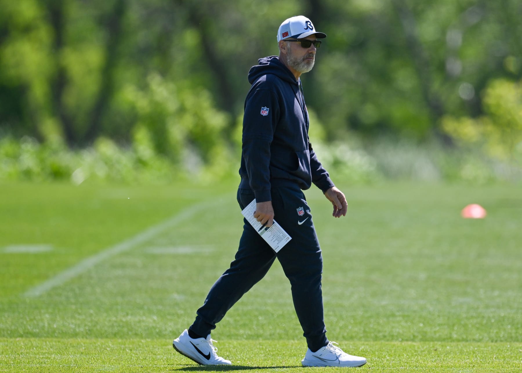 LAKE FOREST, ILLINOIS - JUNE 06: Head coach Matt Eberflus of the Chicago Bears looks on during the Chicago Bears mandatory minicamp at Halas Hall on June 06, 2024 in Lake Forest, Illinois. (Photo by Quinn Harris/Getty Images)