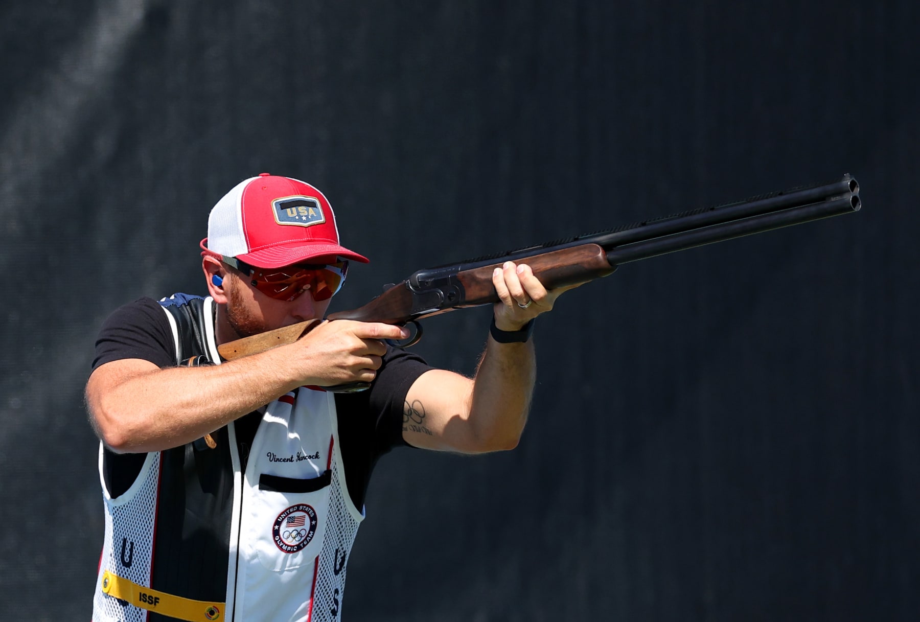 CHATEAUROUX, FRANCE - AUGUST 05: Vincent Hancock of Team United States competes during the Shotgun Range Skeet Mixed Qualification on day ten of the Olympic Games Paris 2024 at Chateauroux Shooting Centre on August 05, 2024 in Chateauroux, France. (Photo by Charles McQuillan/Getty Images)