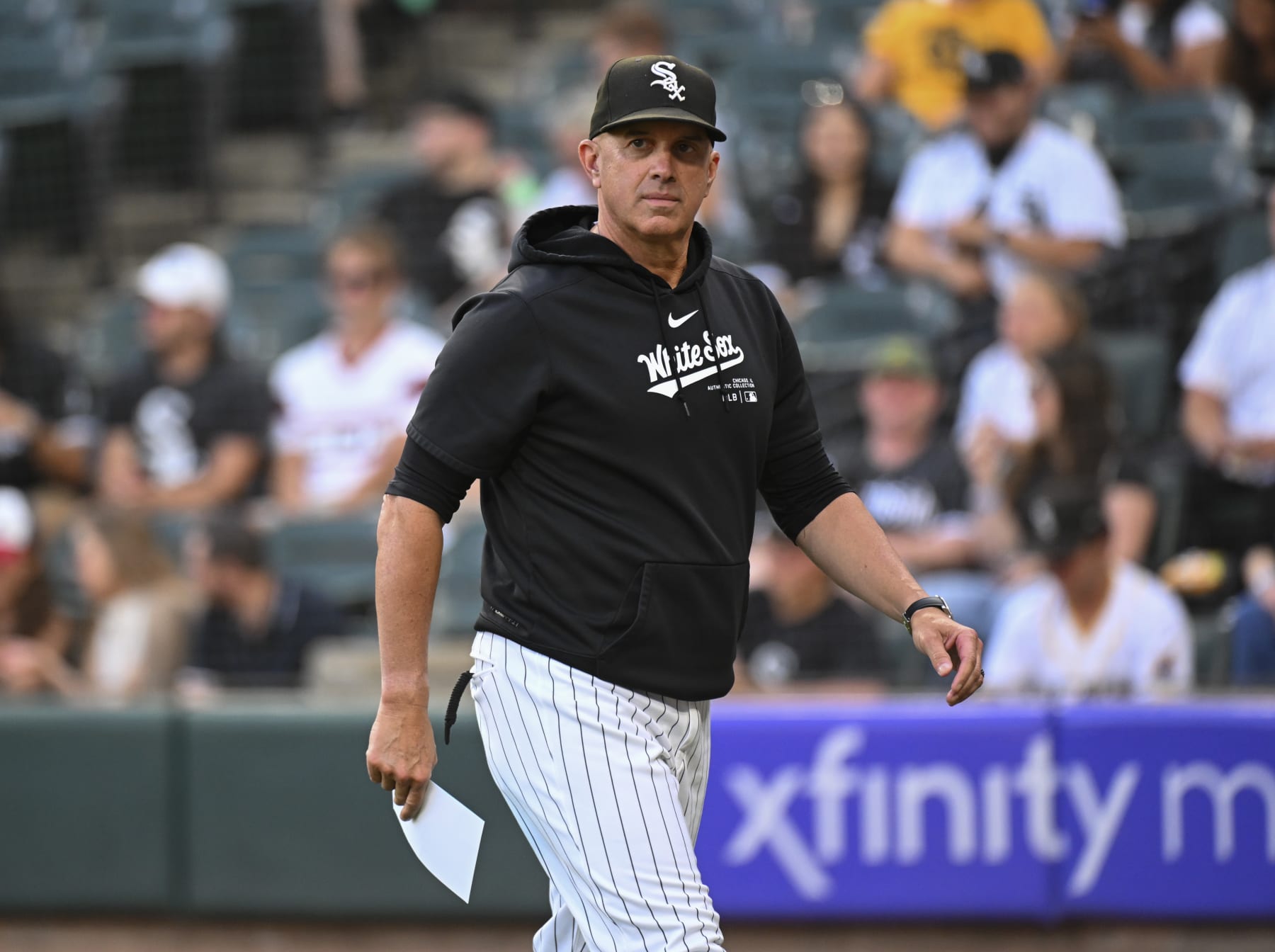 CHICAGO, ILLINOIS - JULY 26: Manager Pedro Grifol #5 of the Chicago White Sox walks to the dugout prior to the game against the Seattle Mariners at Guaranteed Rate Field on July 26, 2024 in Chicago, Illinois. The Mariners defeated the White Sox 10-0. (Photo by Nuccio DiNuzzo/Getty Images)
