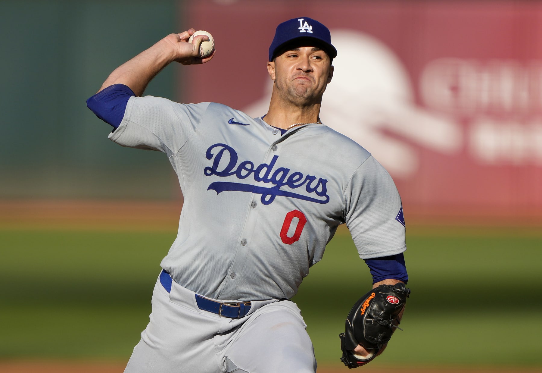 OAKLAND, CALIFORNIA - AUGUST 03: Jack Flaherty #0 of the Los Angeles Dodgers pitches against the Oakland Athletics in the bottom of the first inning at the Oakland Coliseum on August 3, 2024 in Oakland, California. (Photo by Thearon W. Henderson/Getty Images)