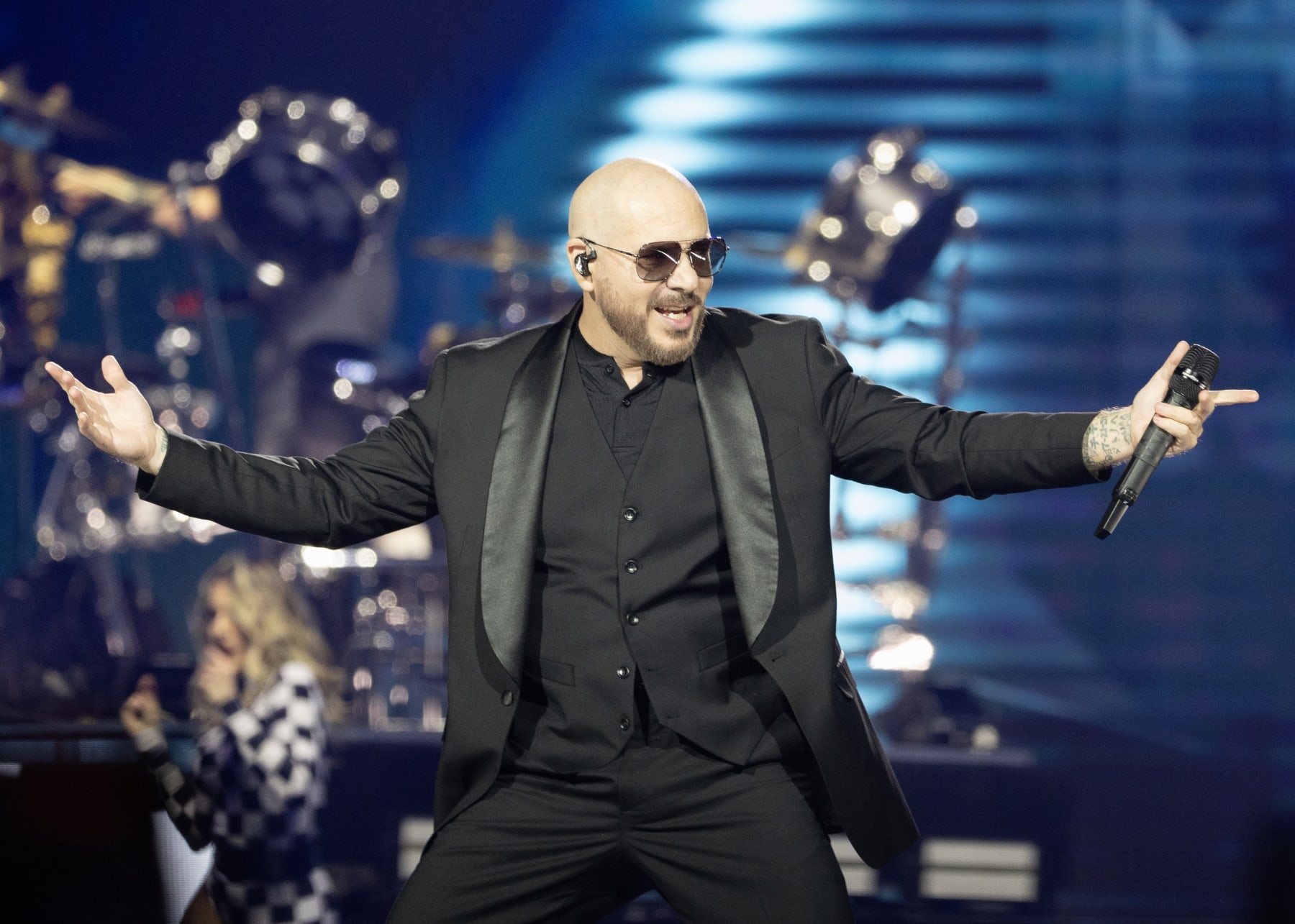 VANCOUVER, BRITISH COLUMBIA - DECEMBER 10: Pitbull performs on stage during The Trilogy Tour at Rogers Arena on December 10, 2023 in Vancouver, British Columbia, Canada. (Photo by Andrew Chin/Getty Images)