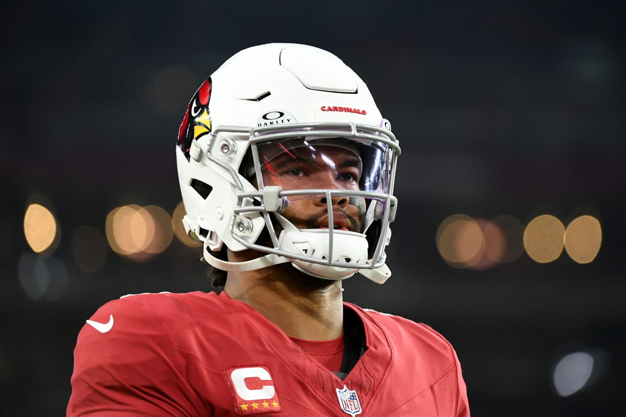 GLENDALE, ARIZONA - JANUARY 07: Kyler Murray #1 of the Arizona Cardinals looks on during the second quarter against the Seattle Seahawks at State Farm Stadium on January 07, 2024 in Glendale, Arizona. (Photo by Jennifer Stewart/Getty Images) GLENDALE, ARIZONA - JANUARY 07: Kyler Murray #1 of the Arizona Cardinals looks on during the second quarter against the Seattle Seahawks at State Farm Stadium on January 07, 2024 in Glendale, Arizona. (Photo by Jennifer Stewart/Getty Images)