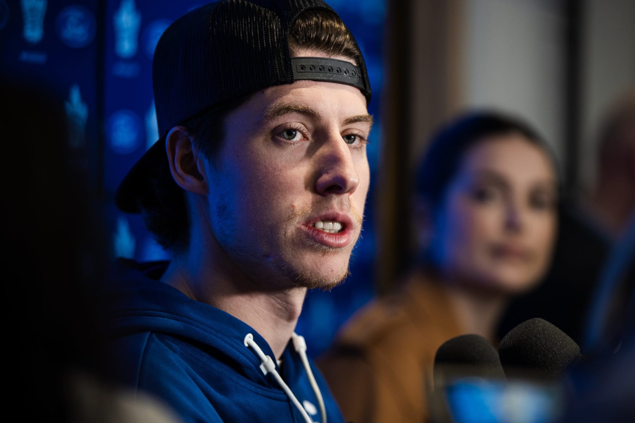 Toronto, ON - May 6: Mitch Marner. Toronto Maple Leafs players and coaches talk to the media for the last time this season. PD Nick Lachance/Toronto Star Nick Lachance/Toronto Star        (Nick Lachance/Toronto Star via Getty Images)