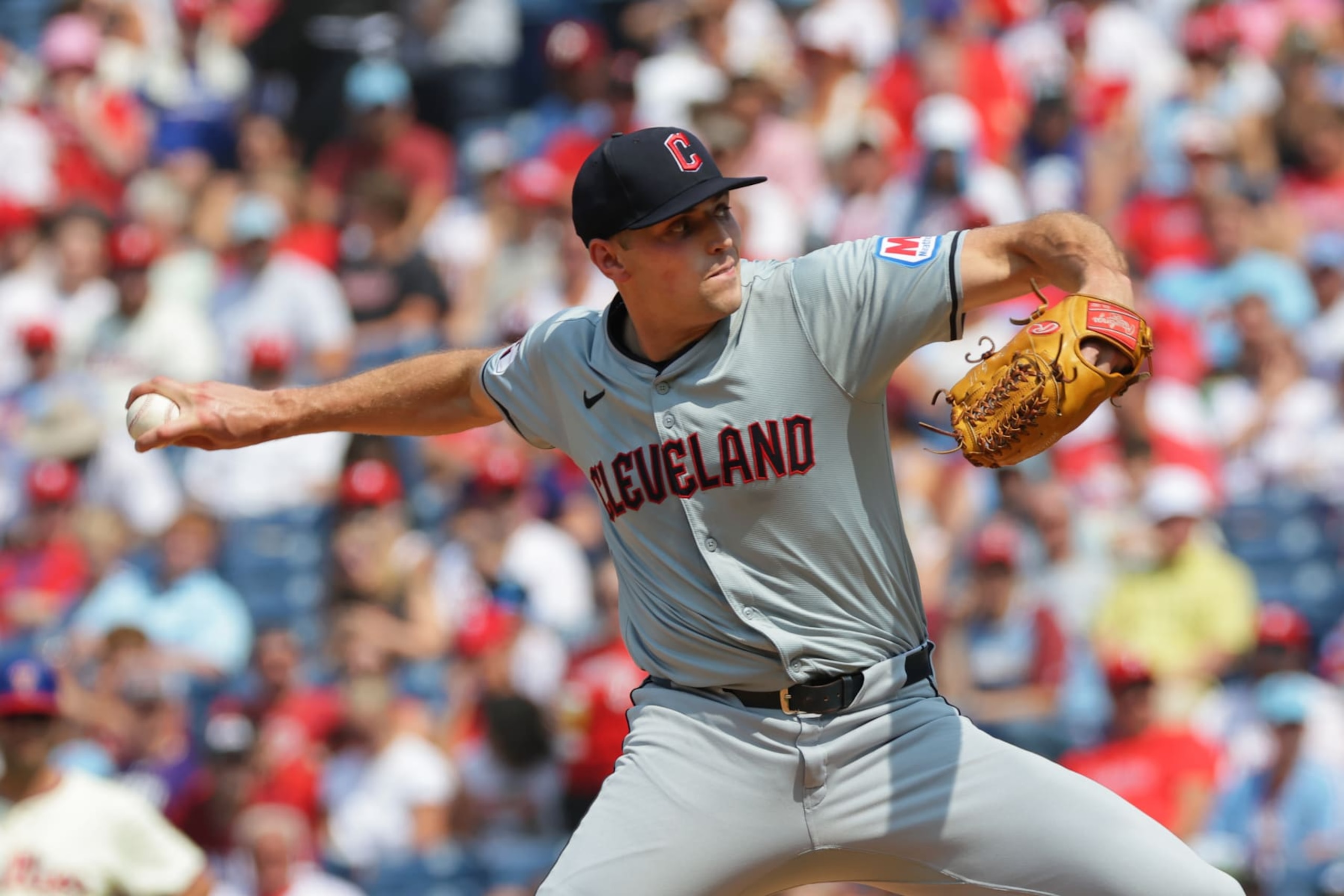PHILADELPHIA, PENNSYLVANIA - JULY 28: Cade Smith #36 of the Cleveland Guardians delivers a pitch in the fifth inning during a game against the Philadelphia Phillies at Citizens Bank Park on July 28, 2024 in Philadelphia, Pennsylvania. The Guardians won 4-3. (Photo by Hunter Martin/Getty Images)