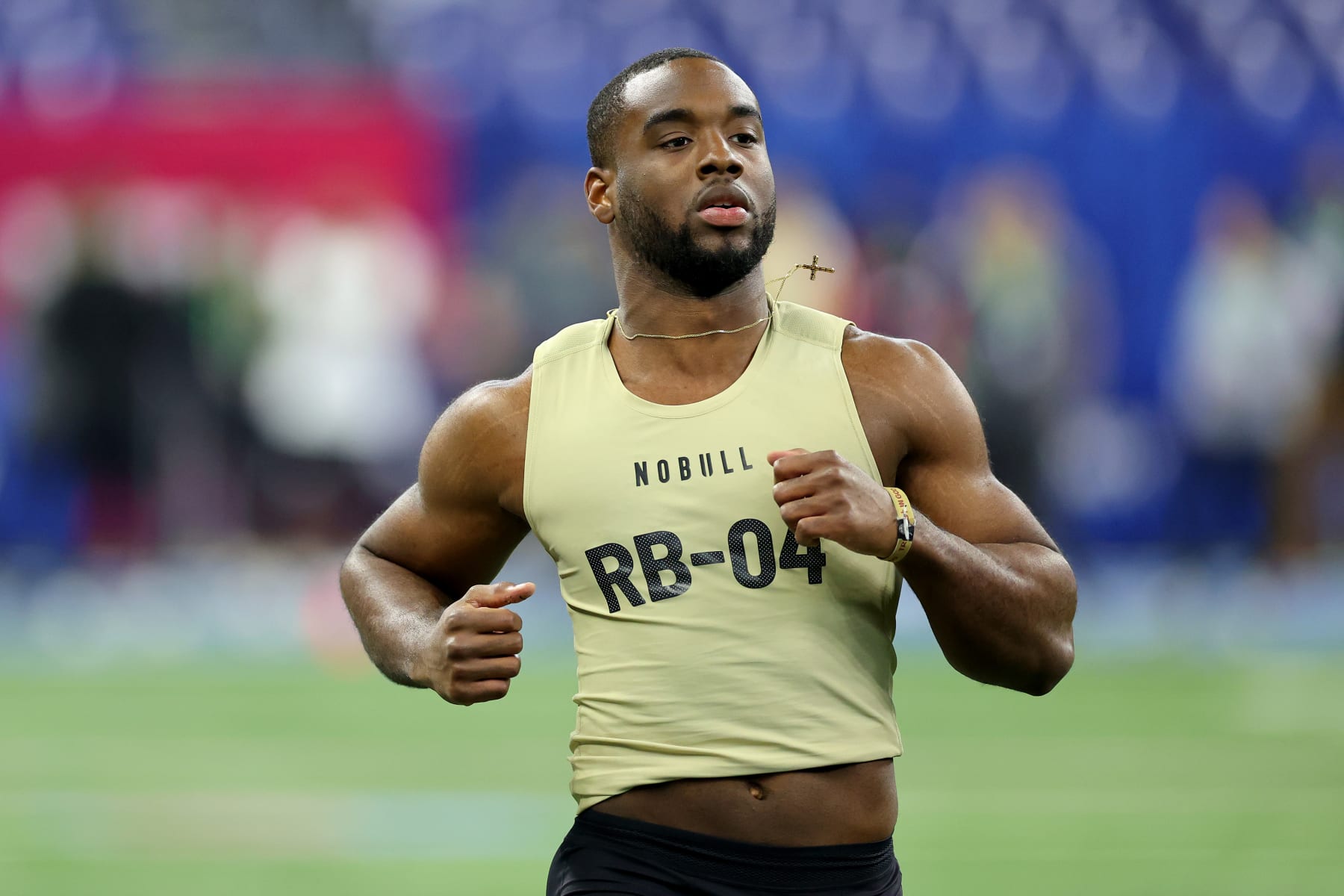 INDIANAPOLIS, INDIANA - MARCH 02: Trey Benson #RB04 of Florida State participates in the 40-yard dash during the NFL Combine at Lucas Oil Stadium on March 02, 2024 in Indianapolis, Indiana. (Photo by Stacy Revere/Getty Images)