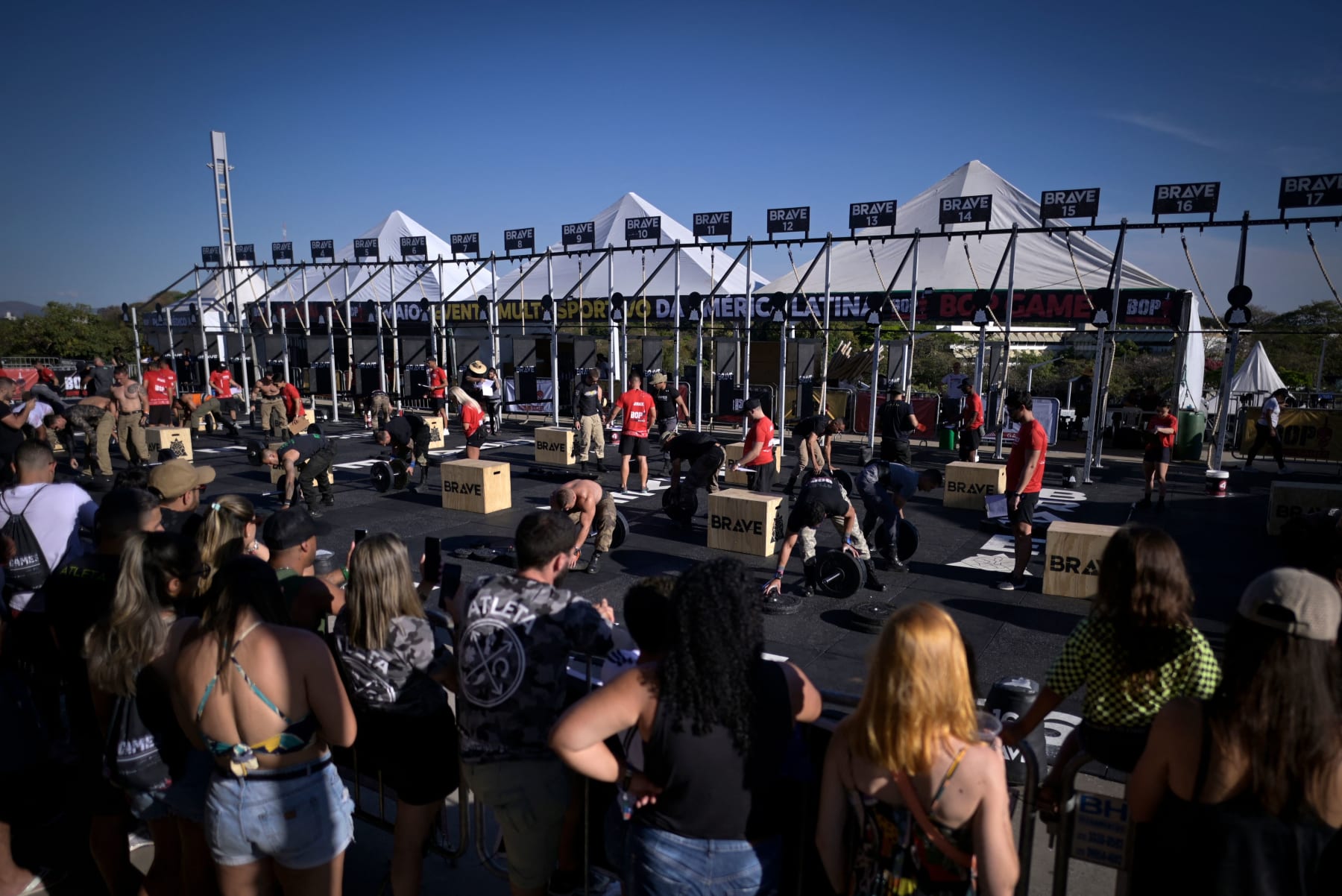 Athletes participate in a crossfit competition during the 6th edition of the Bop Games, at the Mineirao stadium in Belo Horizonte, state of Minas Gerais, Brazil, on September 9, 2023. The multi-sport festival Bop Games, brings together more than seven thousand athletes in 30 different sports. (Photo by Douglas MAGNO / AFP) (Photo by DOUGLAS MAGNO/AFP via Getty Images)