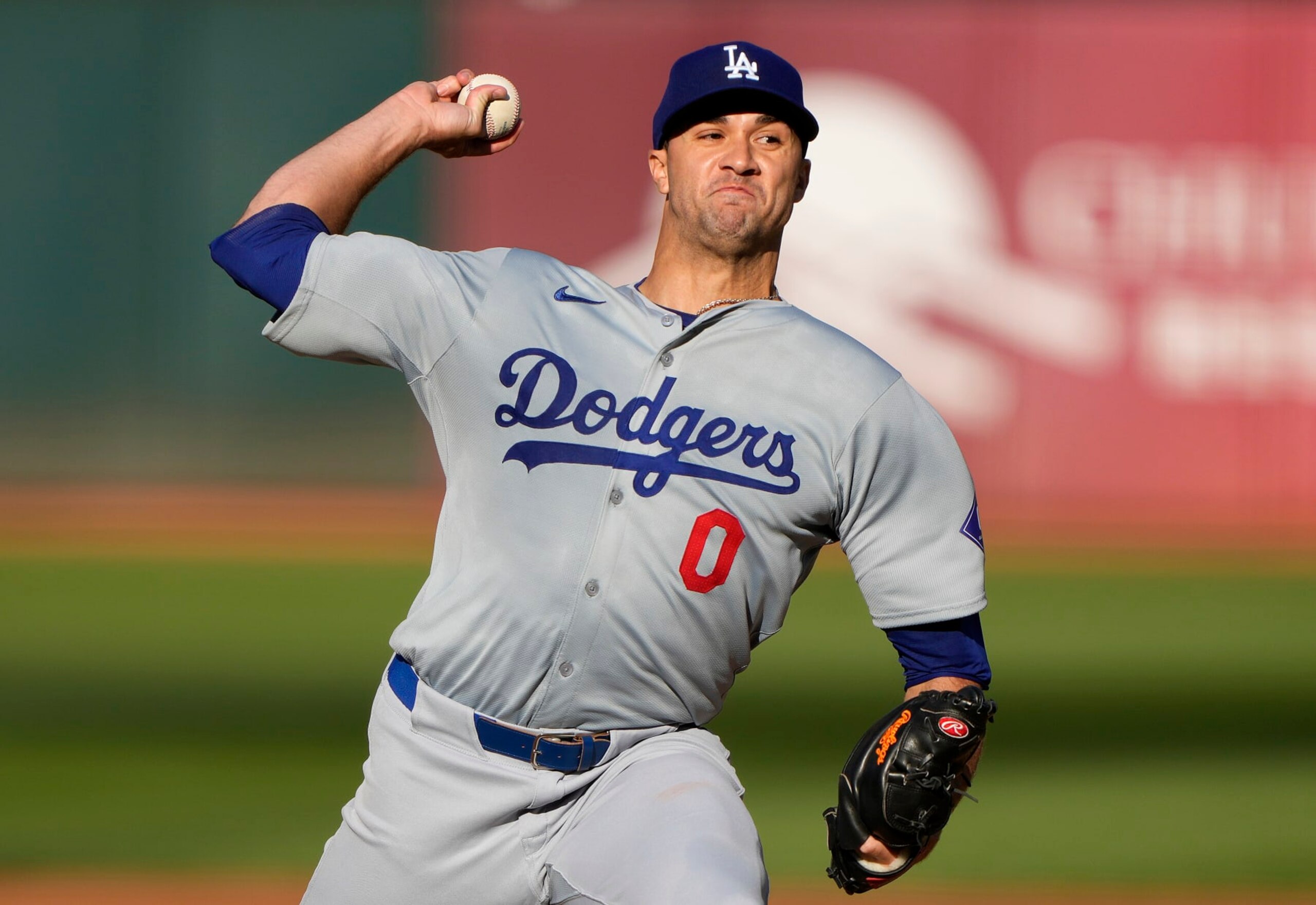 OAKLAND, CALIFORNIA - AUGUST 03: Jack Flaherty #0 of the Los Angeles Dodgers pitches against the Oakland Athletics in the bottom of the first inning at the Oakland Coliseum on August 3, 2024 in Oakland, California. (Photo by Thearon W. Henderson/Getty Images)