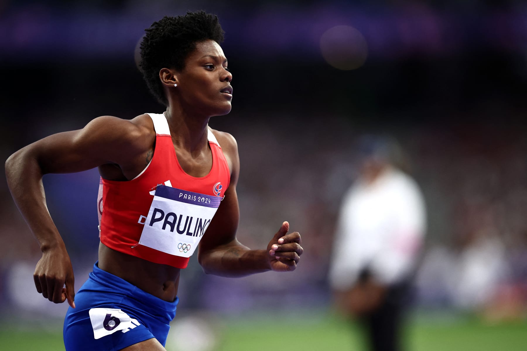 Dominican Republic's Marileidy Paulino prepares to compete in the women's 400m semi-final of the athletics event at the Paris 2024 Olympic Games at Stade de France in Saint-Denis, north of Paris, on August 7, 2024. (Photo by Anne-Christine POUJOULAT / AFP) (Photo by ANNE-CHRISTINE POUJOULAT/AFP via Getty Images)