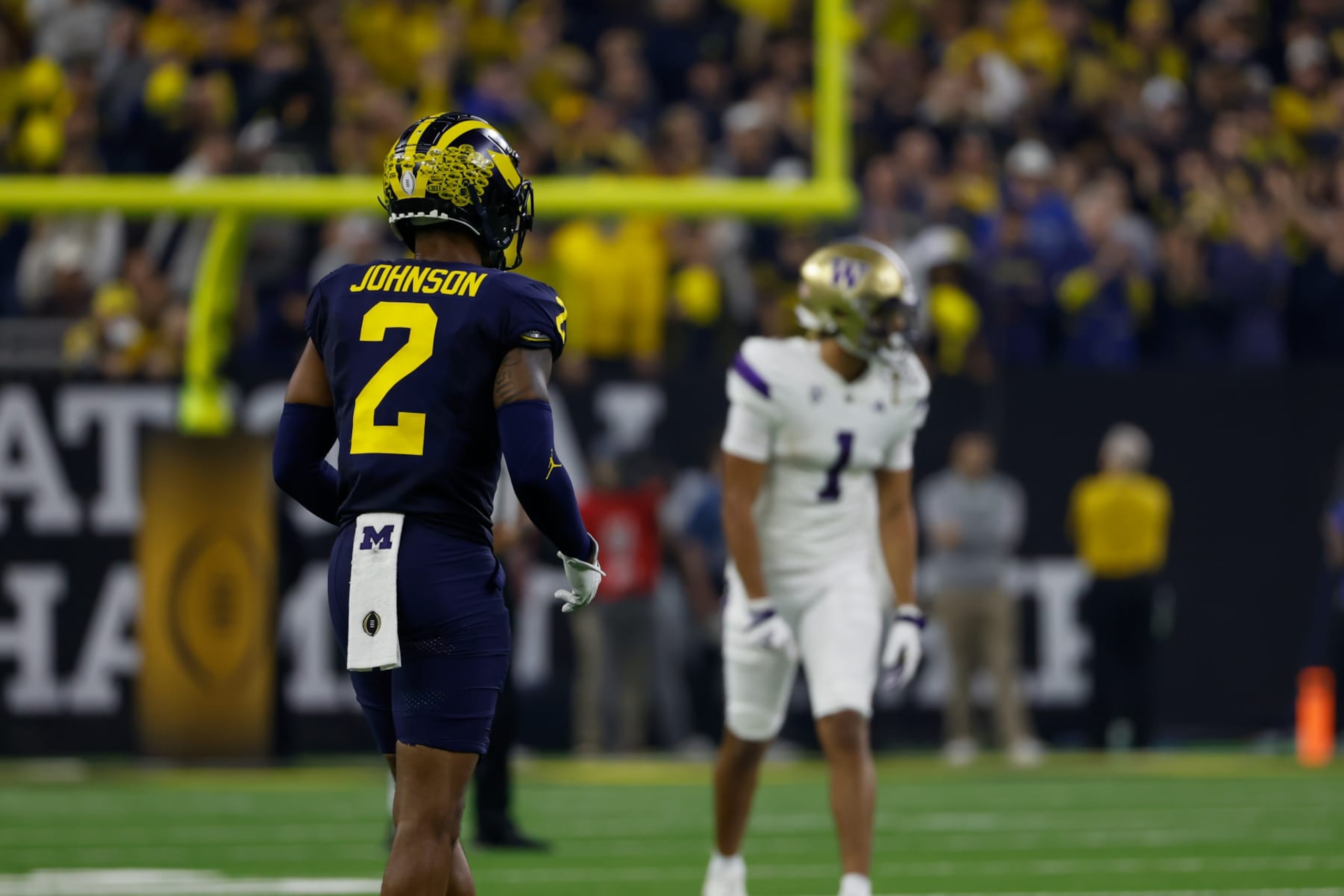 HOUSTON, TX - JANUARY 08: Michigan Wolverines defensive back Will Johnson (2) prepares for play during the CFP National Championship game Michigan Wolverines and Washington Huskies on January 8, 2024, at NRG Stadium in Houston, Texas. (Photo by David Buono/Icon Sportswire via Getty Images) HOUSTON, TX - JANUARY 08: Michigan Wolverines defensive back Will Johnson (2) prepares for play during the CFP National Championship game Michigan Wolverines and Washington Huskies on January 8, 2024, at NRG Stadium in Houston, Texas. (Photo by David Buono/Icon Sportswire via Getty Images)