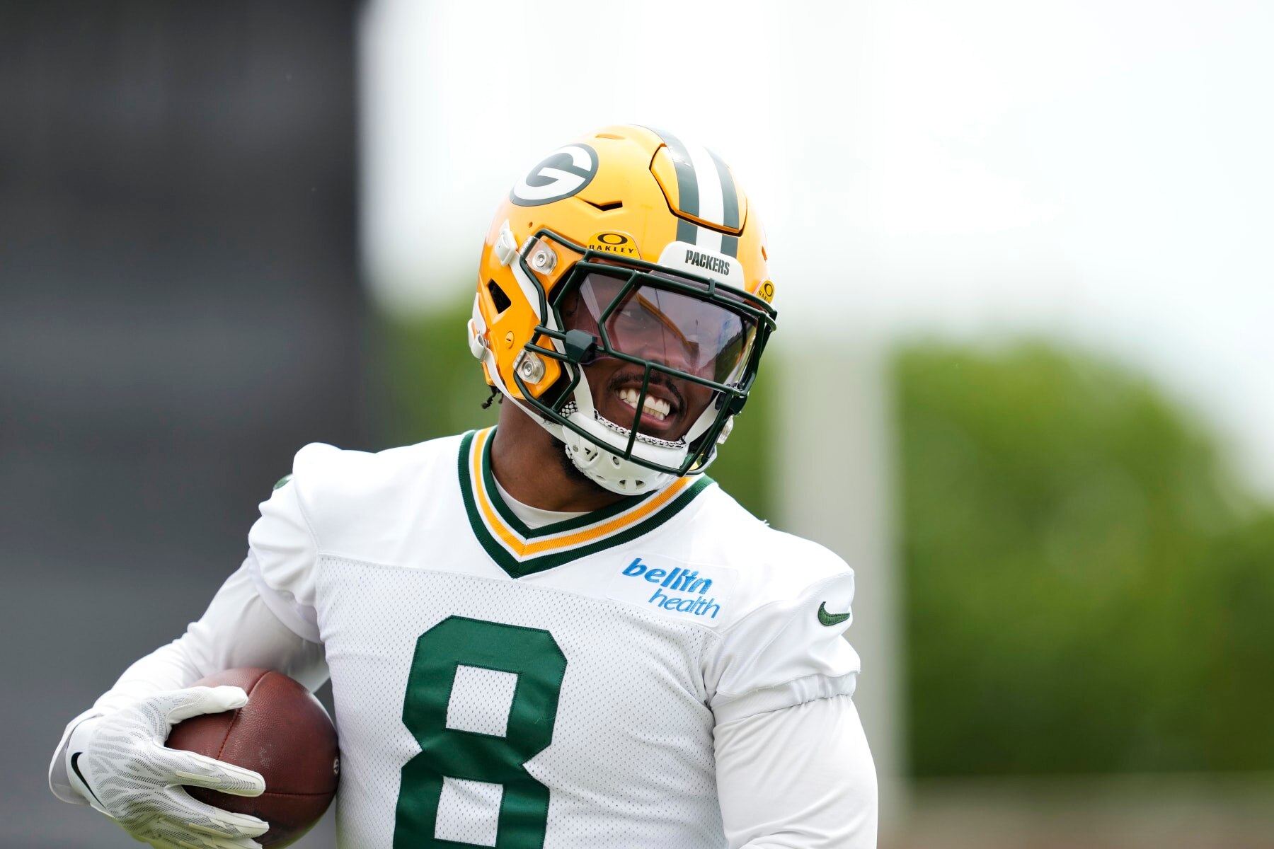 GREEN BAY, WISCONSIN - JUNE 11: Josh Jacobs #8 of the Green Bay Packers participates in drills during the Green Bay Packers Minicamp at Ray Nitschke Field on June 11, 2024 in Green Bay, Wisconsin. (Photo by Patrick McDermott/Getty Images)