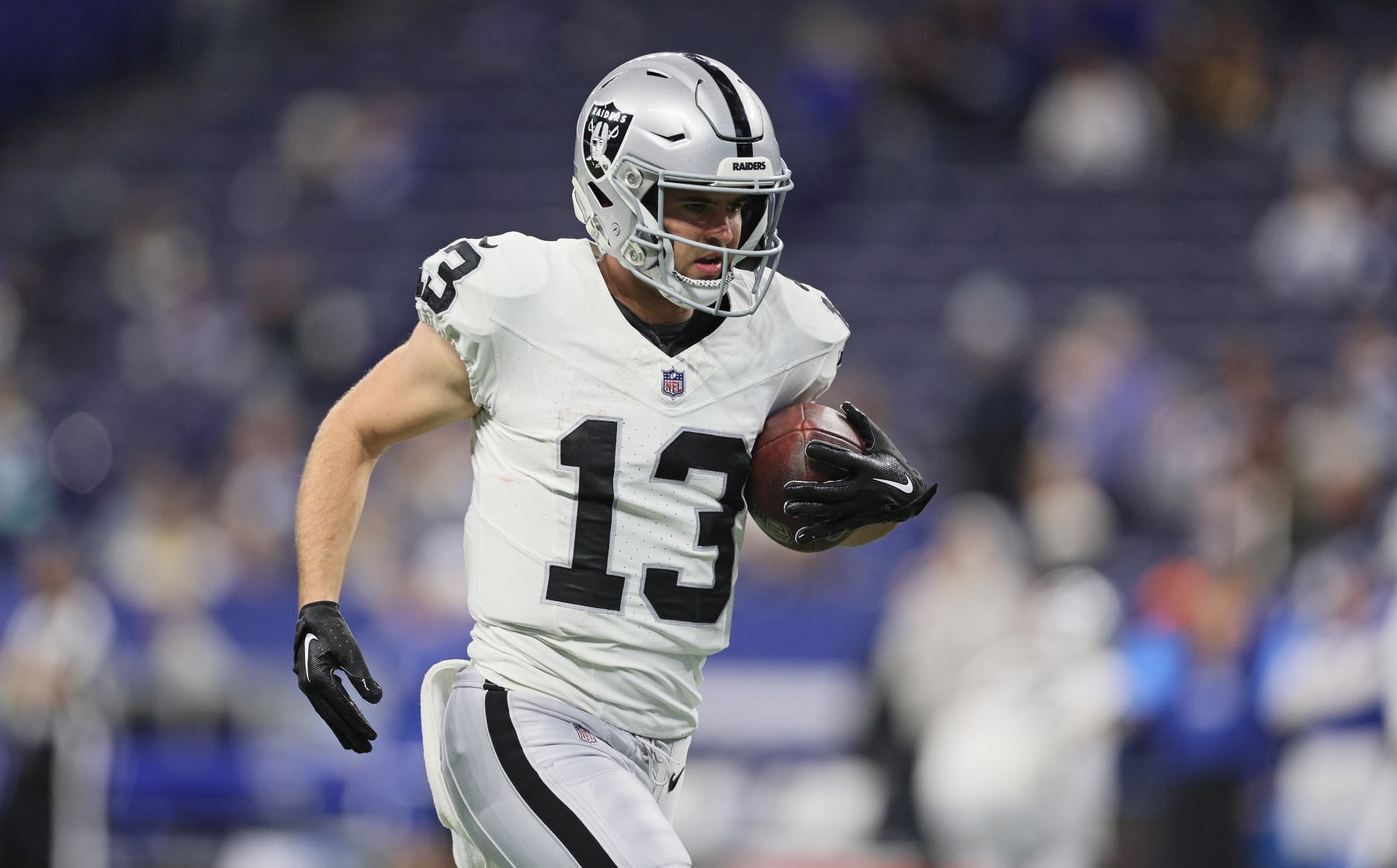 INDIANAPOLIS, INDIANA - DECEMBER 31: Hunter Renfrow #13 of the Las Vegas Raiders before the game against the Indianapolis Colts at Lucas Oil Stadium on December 31, 2023 in Indianapolis, Indiana. (Photo by Andy Lyons/Getty Images)
