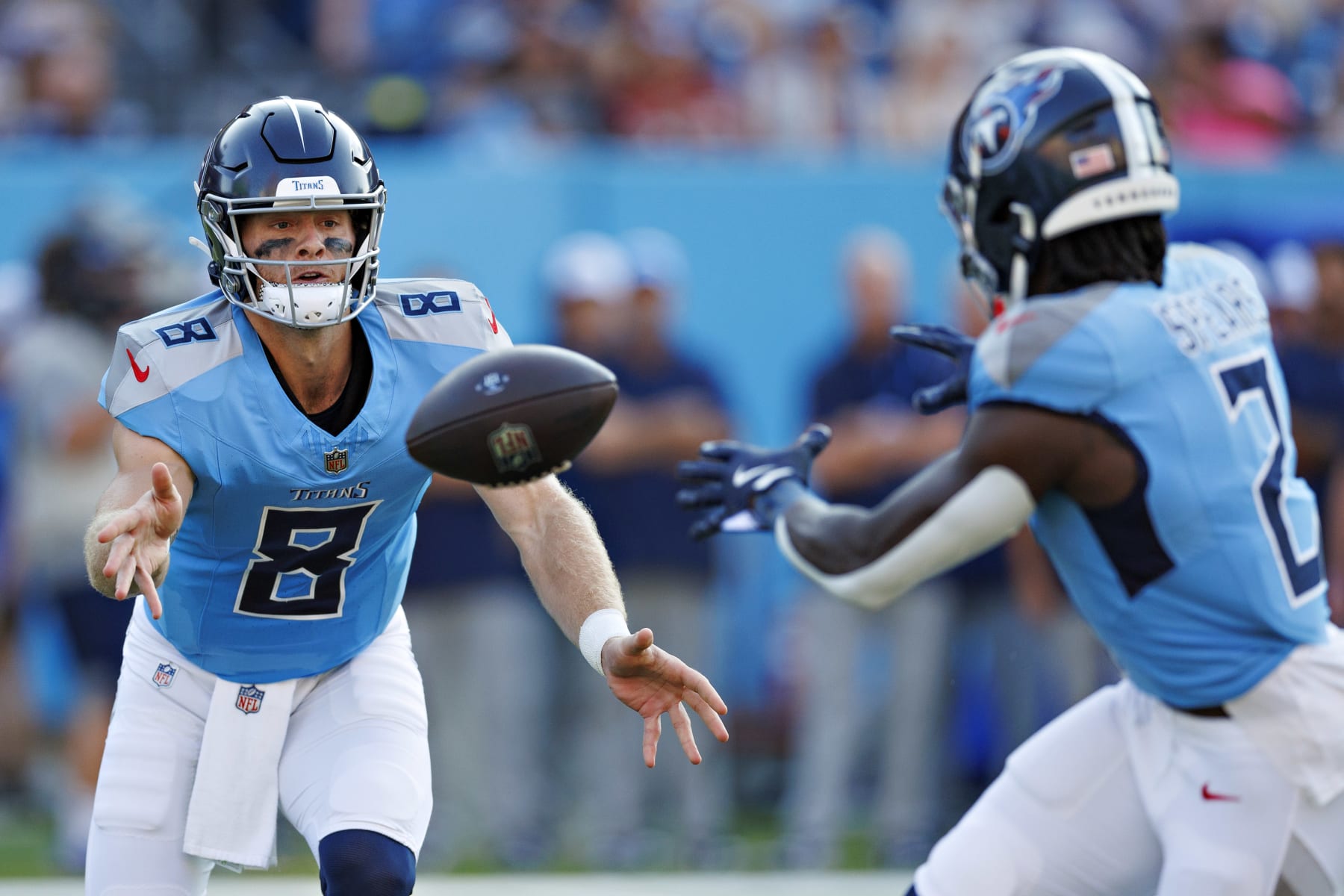 A toss from Tennessee Titans quarterback Will Levis to running back Tyjae Spears