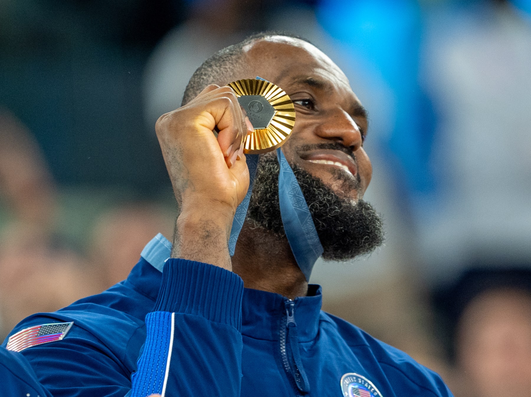 PARIS, FRANCE - AUGUST 10: Players of Team USA celebrate as they win gold medal after defeating France in Men's Gold Medal game on day fifteen of the Olympic Games Paris 2024 at Bercy Arena on August 10, 2024 in Paris, France. (Photo by Aytac Unal/Anadolu via Getty Images)