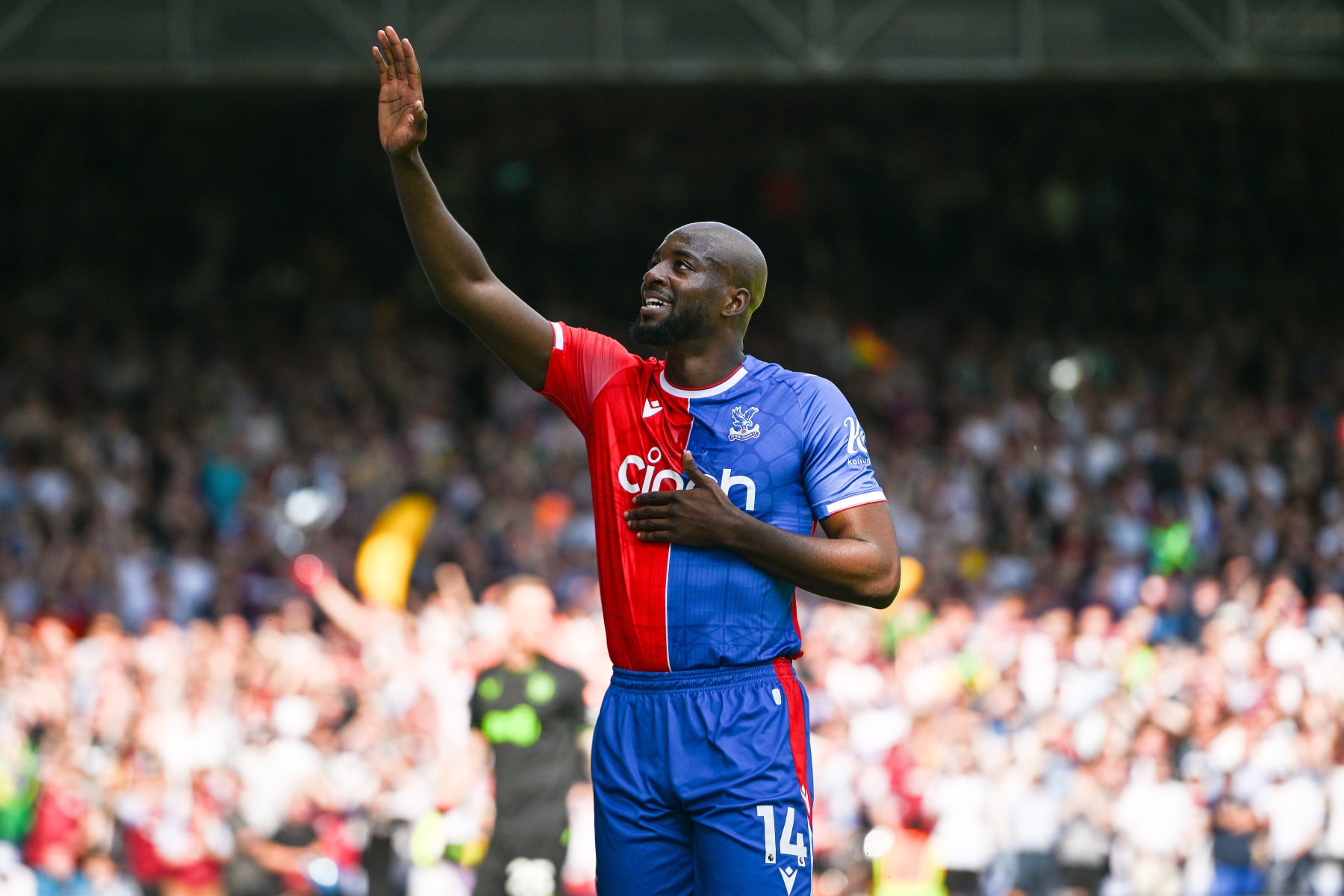 LONDON, ENGLAND - 19 MAY: Jean-Philippe Mateta of Crystal Palace celebrates after scoring the first goal during the Premier League match between Crystal Palace and Aston Villa at Selhurst Park on May 19, 2024 in London, United Kingdom.(Photo by Sebastian Frej/MB Media/Getty Images)
